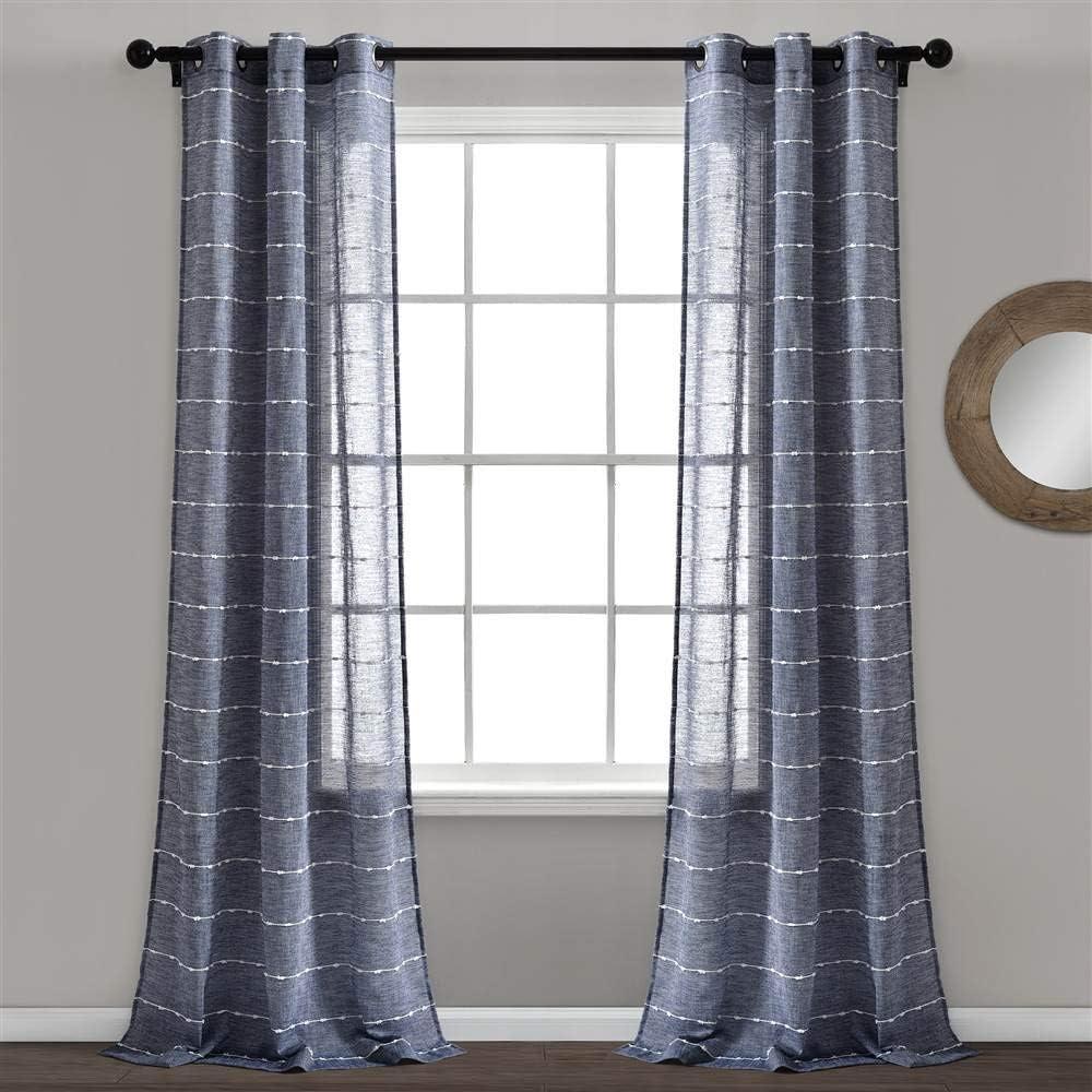 Farmhouse Textured Sheer Polyester Sheer Curtain Pair (Set of 2)