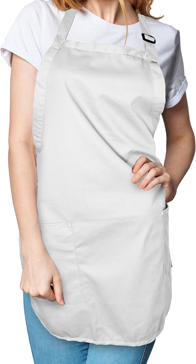 Dalix Waist Aprons Commercial Restaurant Home Bib Spun Poly Cotton Kitchen (3 Pockets) in White