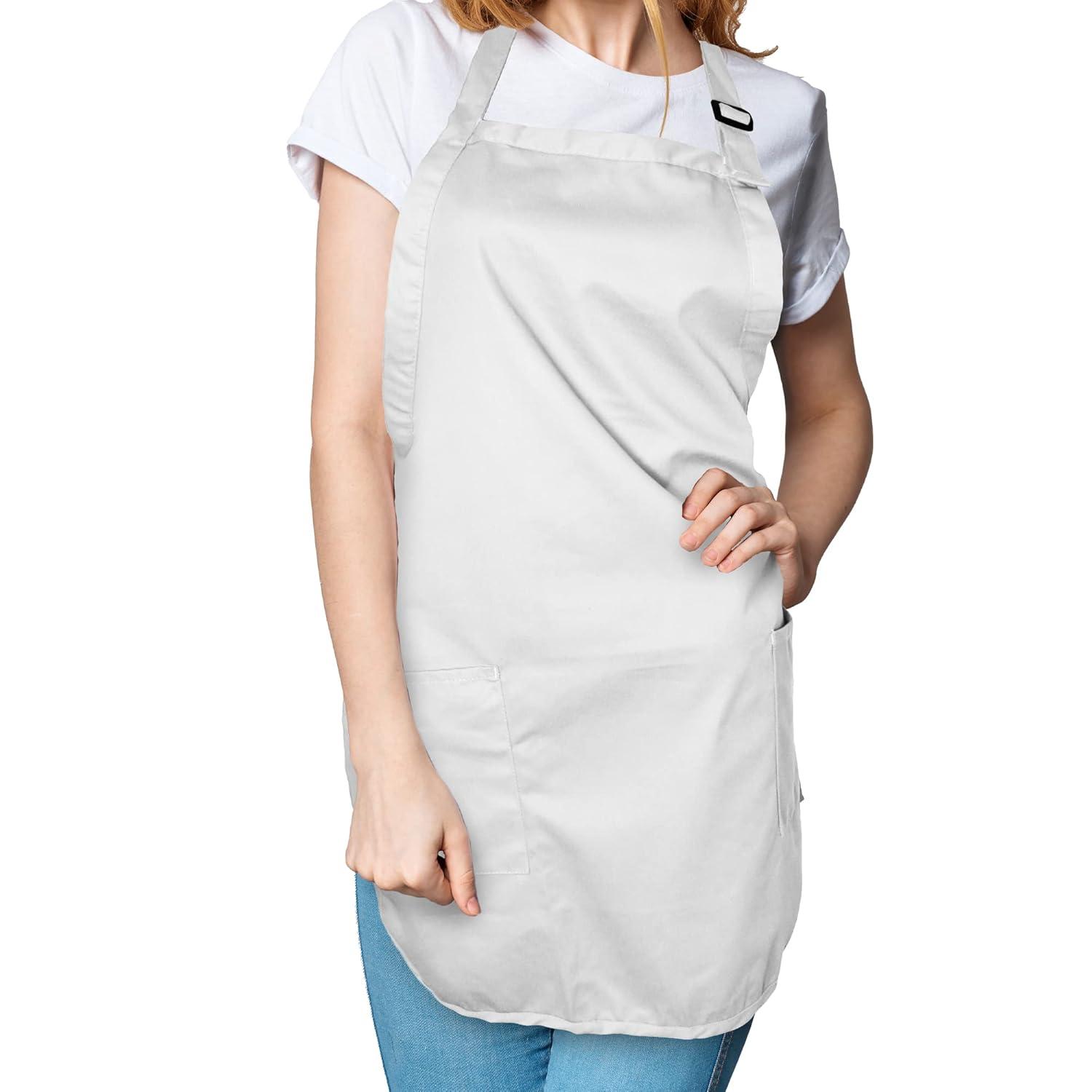 Dalix Waist Aprons Commercial Restaurant Home Bib Spun Poly Cotton Kitchen (3 Pockets) in White
