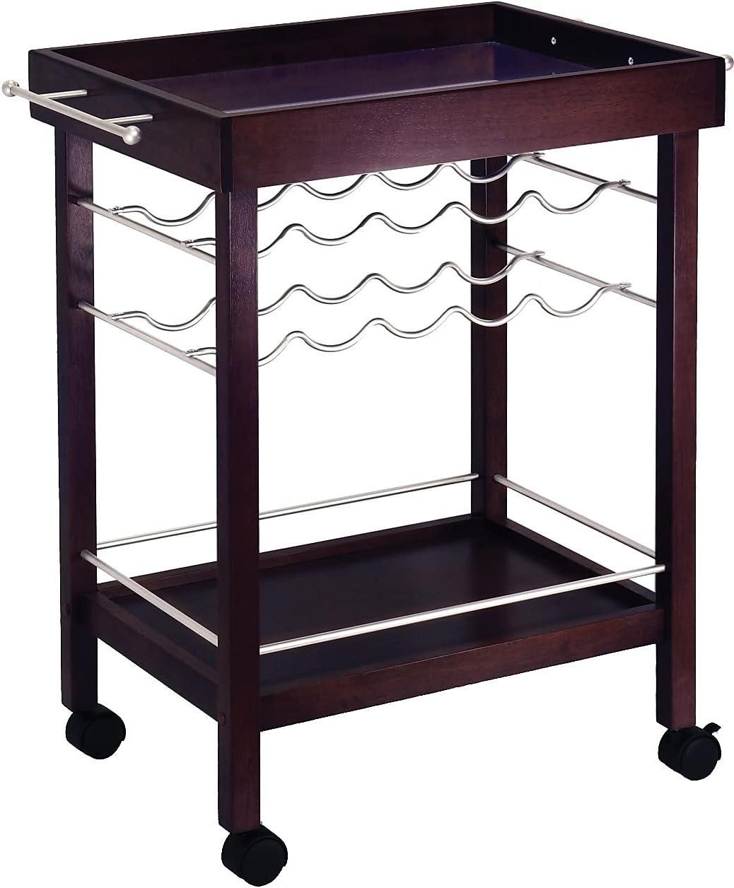 Johnnie Bar Cart Dark Espresso - Winsome: Hardwood Beverage Trolley with Wine Storage, 30 Day Limited Warranty