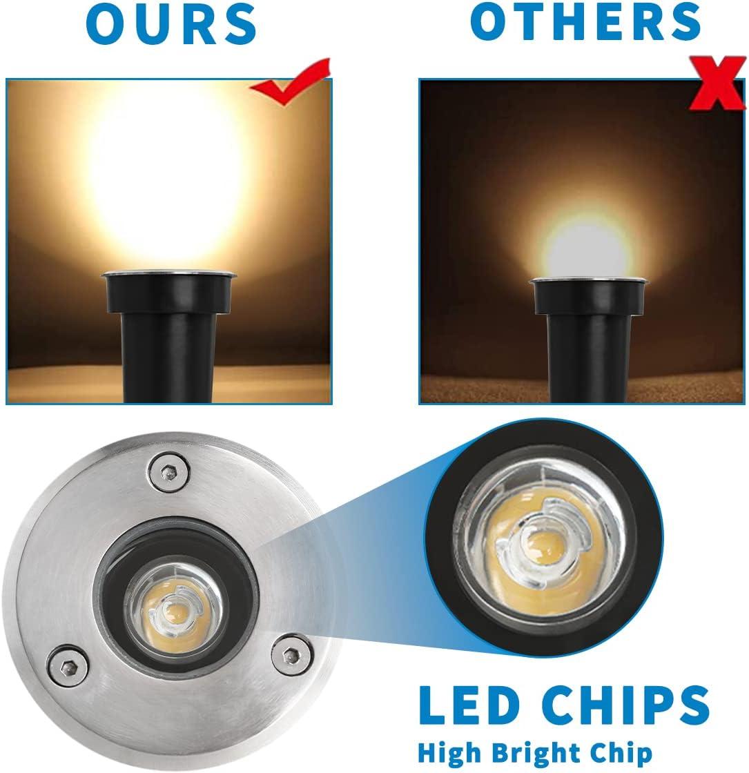 EAGLOD LED Low Voltage Landscape Lights With Connectors 1W Well Lights, 12V-24V In-Ground IP67 Waterproof 3000K Soft Warm White 100 Lumen for Up Lighting Garden Plant, Driveway (12 Pack)