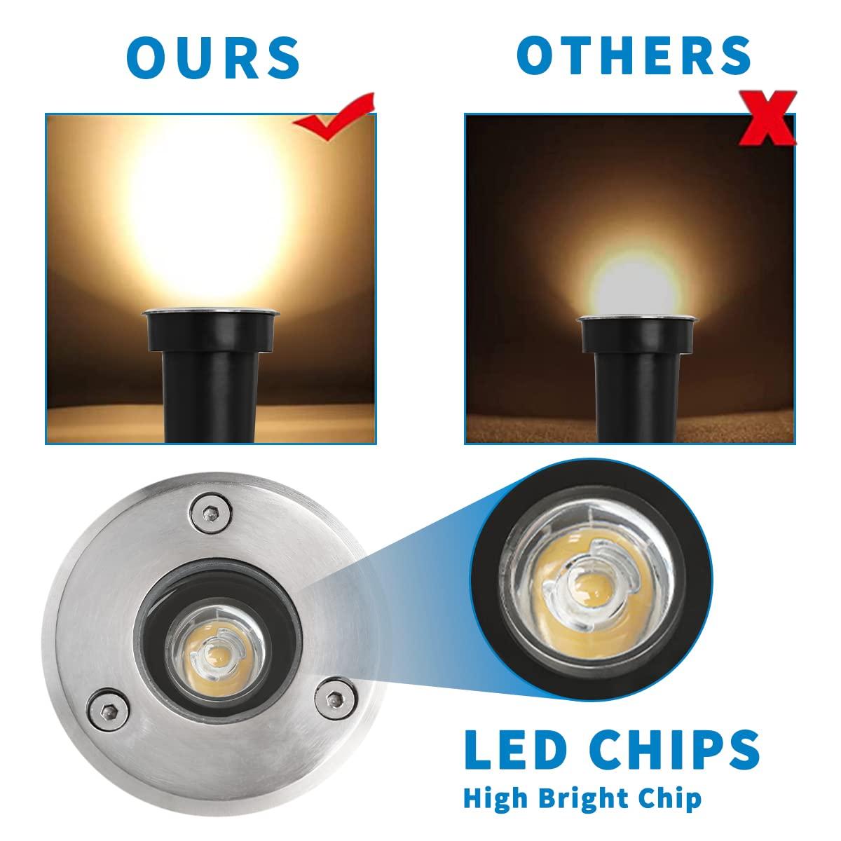 EAGLOD LED Low Voltage Landscape Lights With Connectors 1W Well Lights, 12V-24V In-Ground IP67 Waterproof 3000K Soft Warm White 100 Lumen for Up Lighting Garden Plant, Driveway (12 Pack)