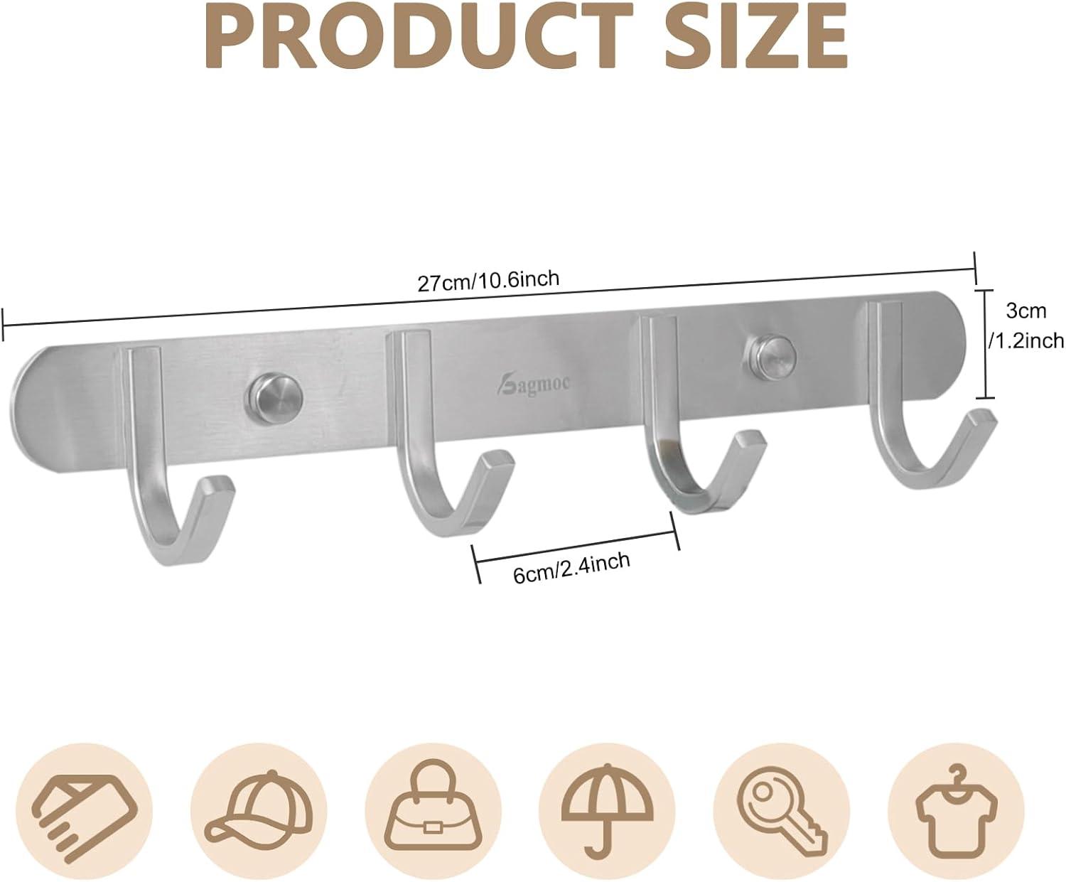 Brushed Nickel Stainless Steel Wall Mounted Coat Hook Rack