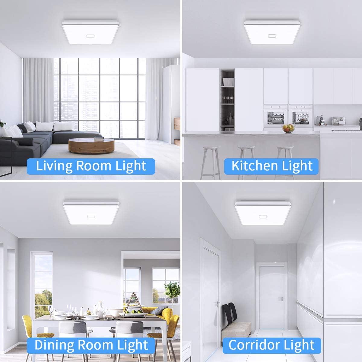 Airand LED Ceiling Light Fixtures Flush Mount 12.8inch 24W Bright White Square LED Ceiling Lamp 5000K, 2050LM Daylight Waterproof Bathroom Ceiling Light for Kitchen Hallway Porch Living Room Bedroom
