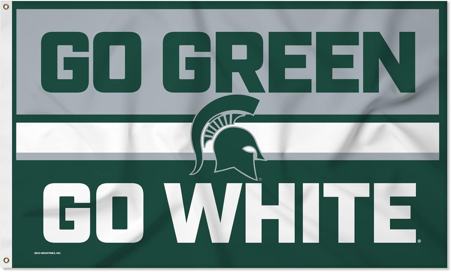 Michigan State Spartans Green and White Polyester Banner Flag