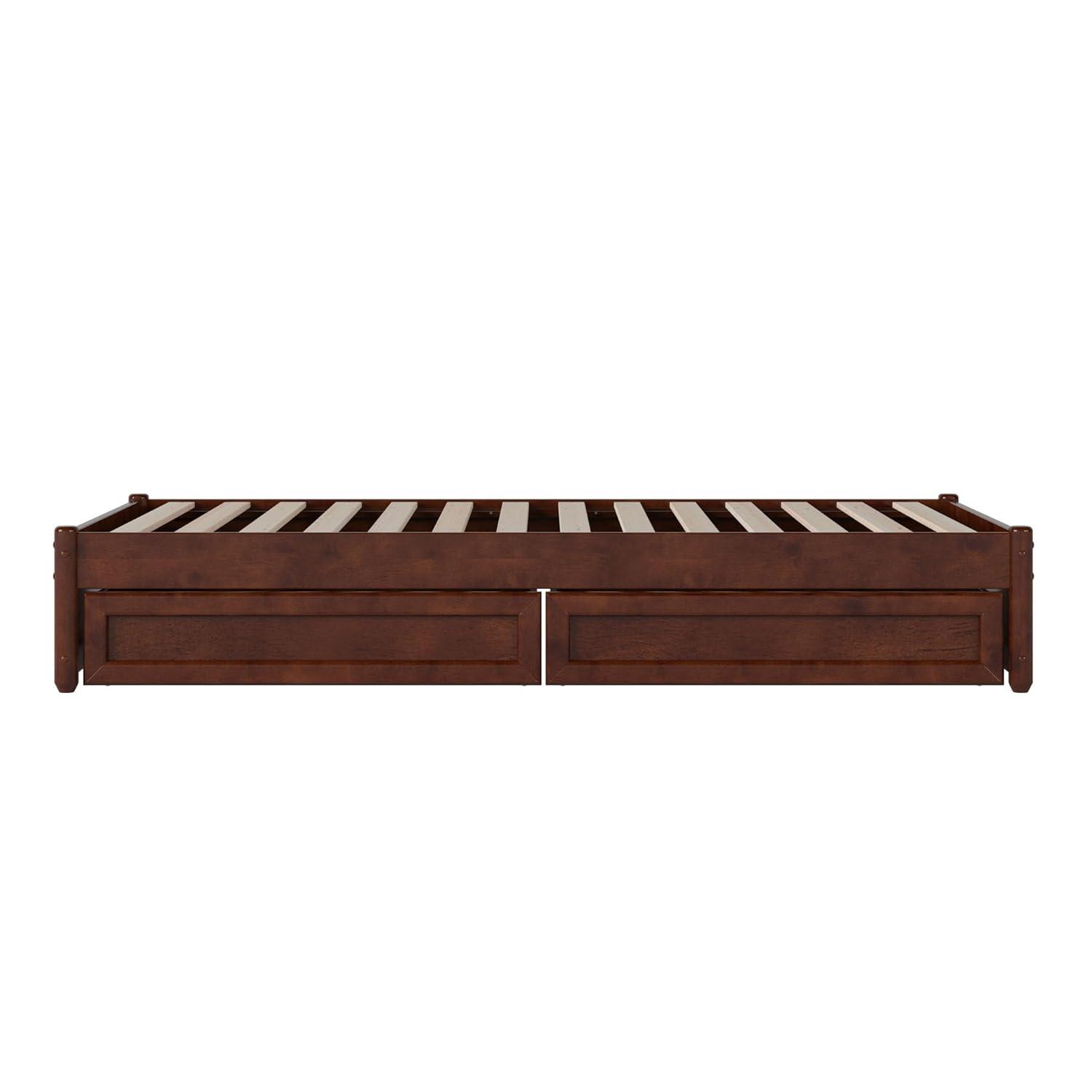 Barcelona King Solid Wood Panel Platform Bed with Storage Drawers in Walnut