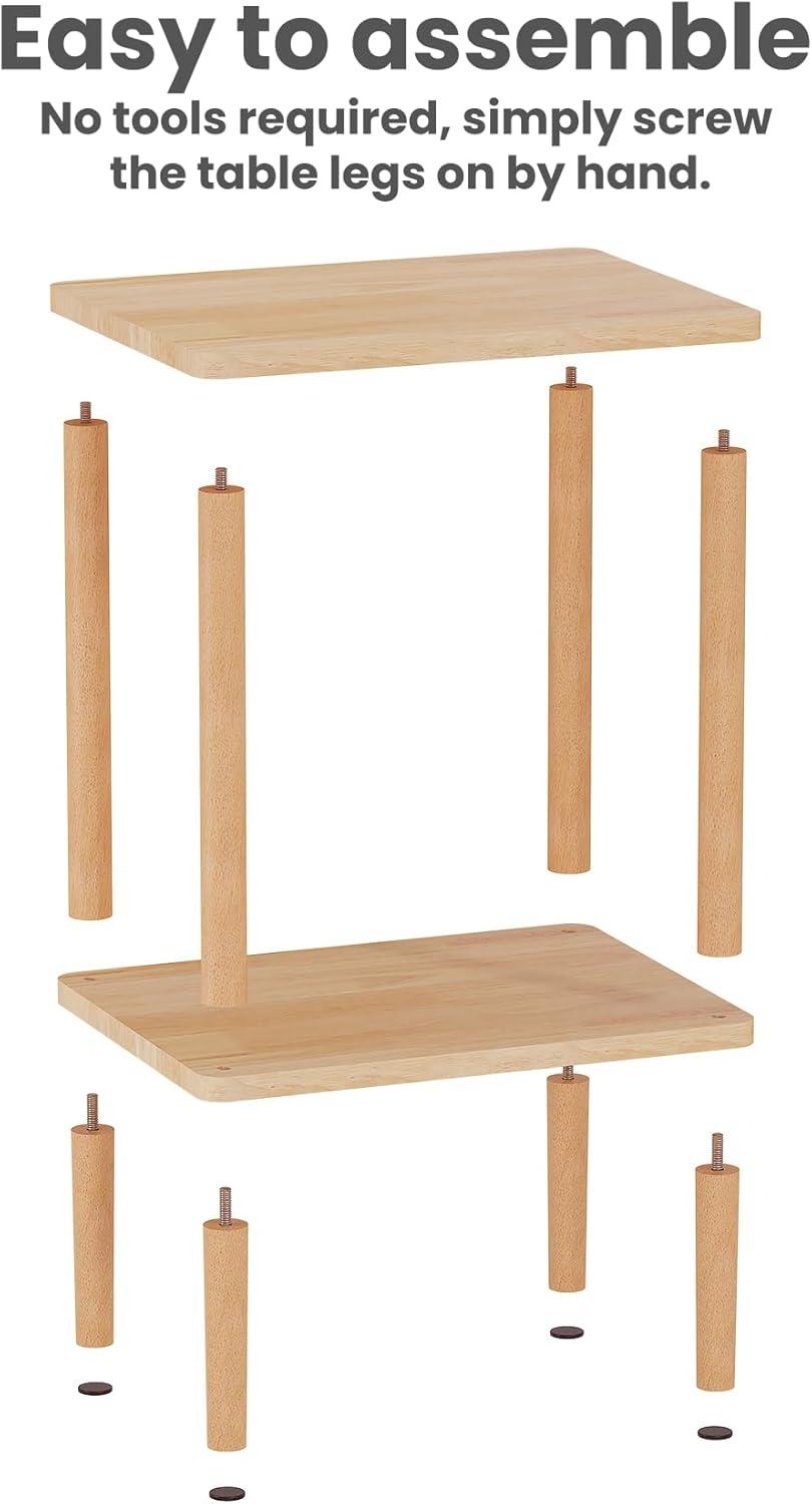LUCKNOCK Solid Wood Side Table, 2-Tier Small End Table with Storage Shelf, Narrow Nightstand Bedside Table for Small Spaces, Bedroom, Living Room, Farmhouse, No-Tool Assembly.