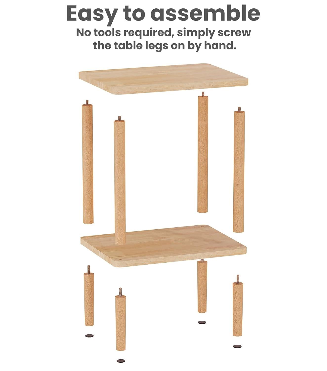 LUCKNOCK Solid Wood Side Table, 2-Tier Small End Table with Storage Shelf, Narrow Nightstand Bedside Table for Small Spaces, Bedroom, Living Room, Farmhouse, No-Tool Assembly.