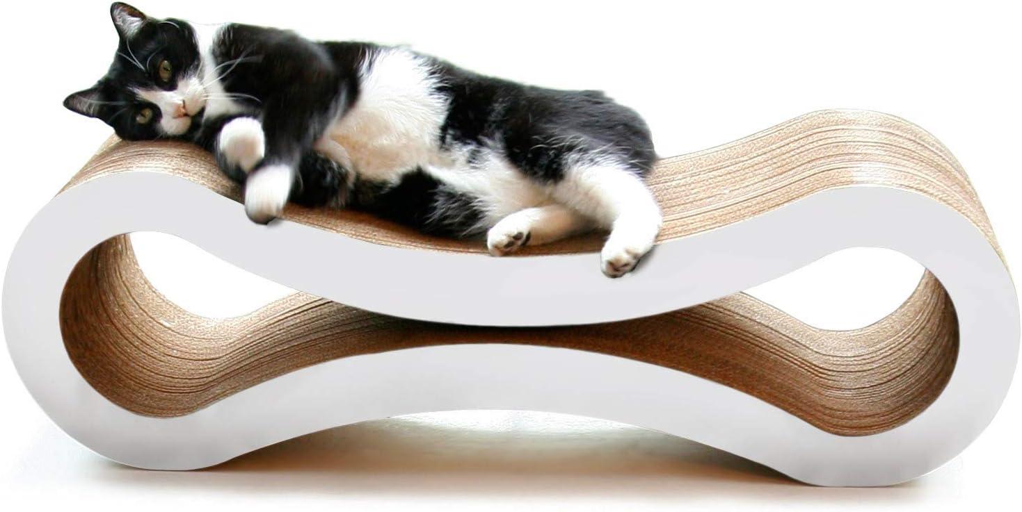 PetFusion Ultimate Durable Cat Scratcher Lounge & Bed with Cat Scratching Pad, Reversible Infinity, White, 33.90"L