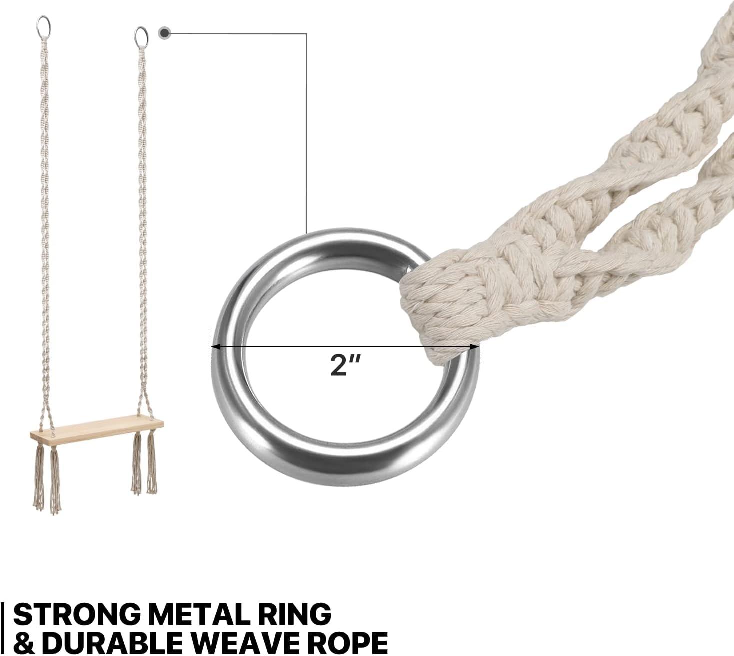 MoNiBloom Wooden Swing, Outdoor Flat Bench Seat with Metal Ring, Tree Swing with 350lbs Load for Adult Kids Garden Yard Indoor Outdoor, Beige