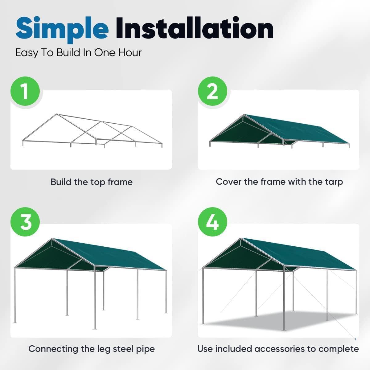 Outdoor Heavy Duty Carport 10 X 20 Ft, Car Canopy Tent with Reinforced Steel Cables (Green)