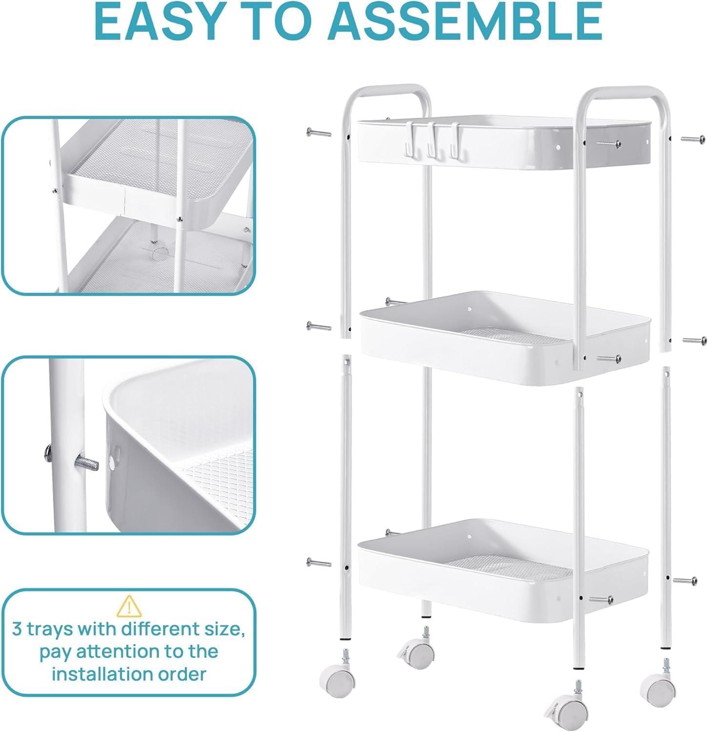 iMounTEK 4-Tier Rolling Utility Cart with Drawer, Multifunctional Storage Organizer with Lockable Wheels, Storage Cart for Kitchen,Bathroom,Living Room,Office, White