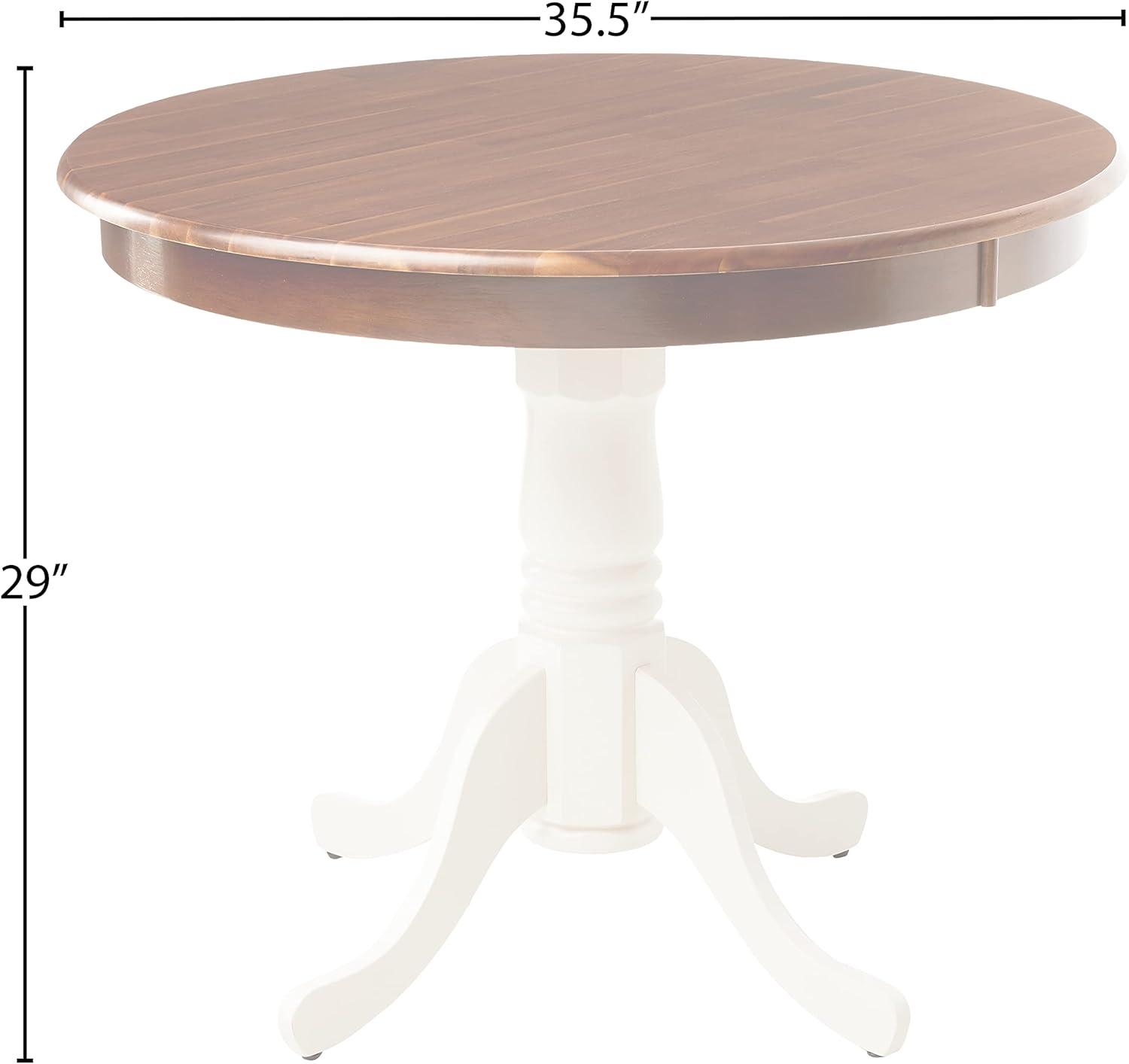 East West Furniture Antique Round Rubber Wood Dining Table in Oak/White