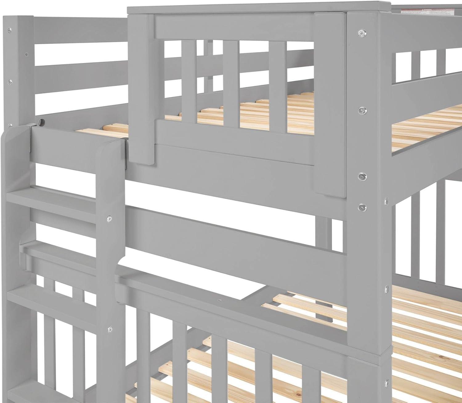 Bedz King Tall Bunk Beds Twin over Twin Mission Style with End Ladder and 2 Under Bed Drawers, Gray