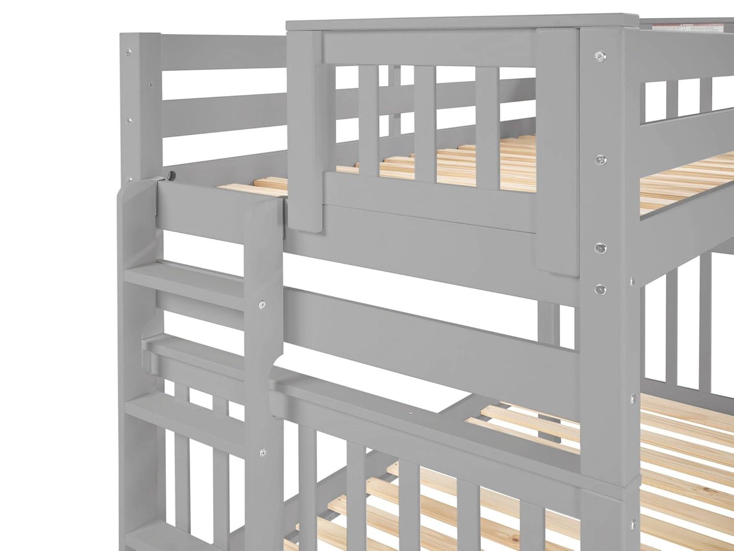 Bedz King Tall Bunk Beds Twin over Twin Mission Style with End Ladder and 2 Under Bed Drawers, Gray