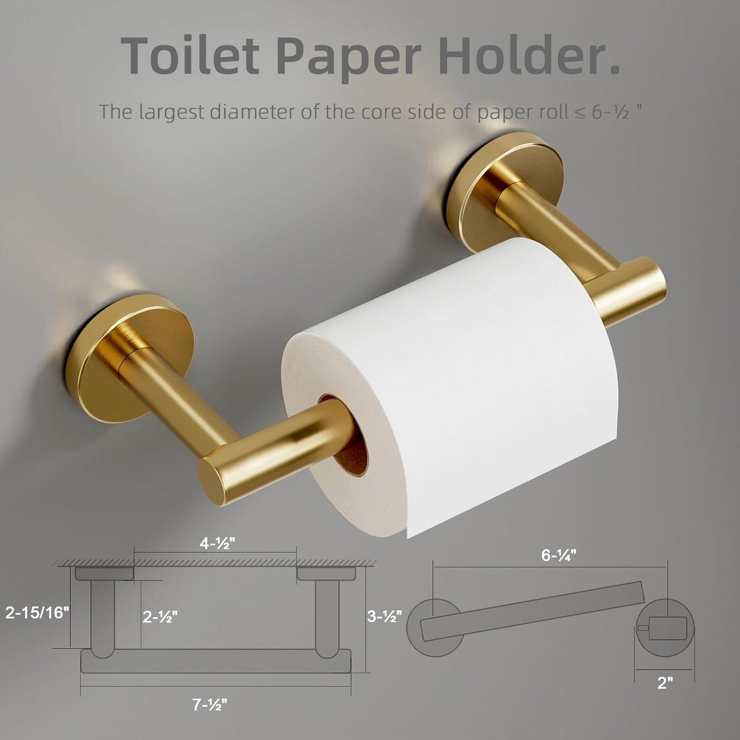 MOGFCT Toilet Paper Holder Brushed Gold Wall Mounted, Double Post Pivoting Toilet Paper Holder SUS 304 Stainless Steel Bathroom