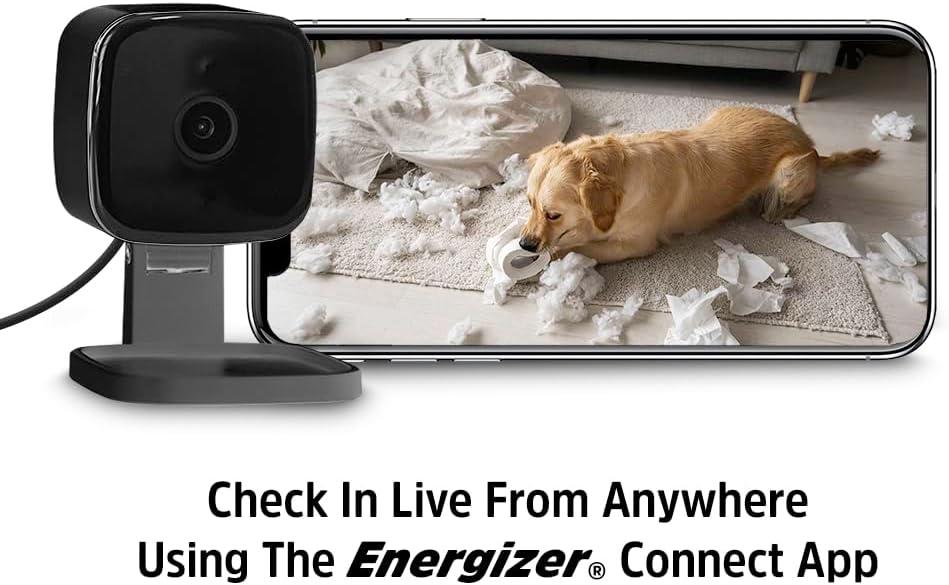 Energizer Connect Foldable 1080P HD Indoor Black Security Camera, Motion Alerts, Corded Electric