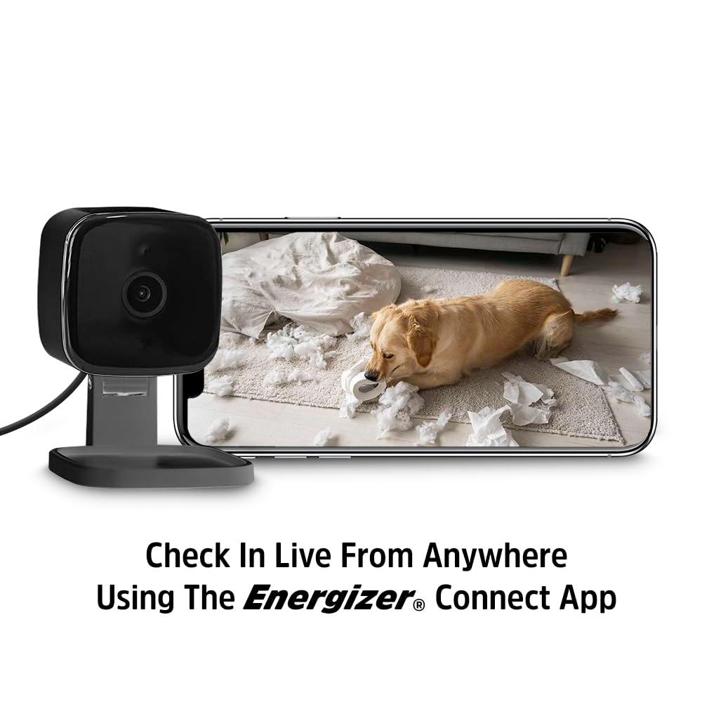 Energizer Connect Foldable 1080P HD Indoor Black Security Camera, Motion Alerts, Corded Electric