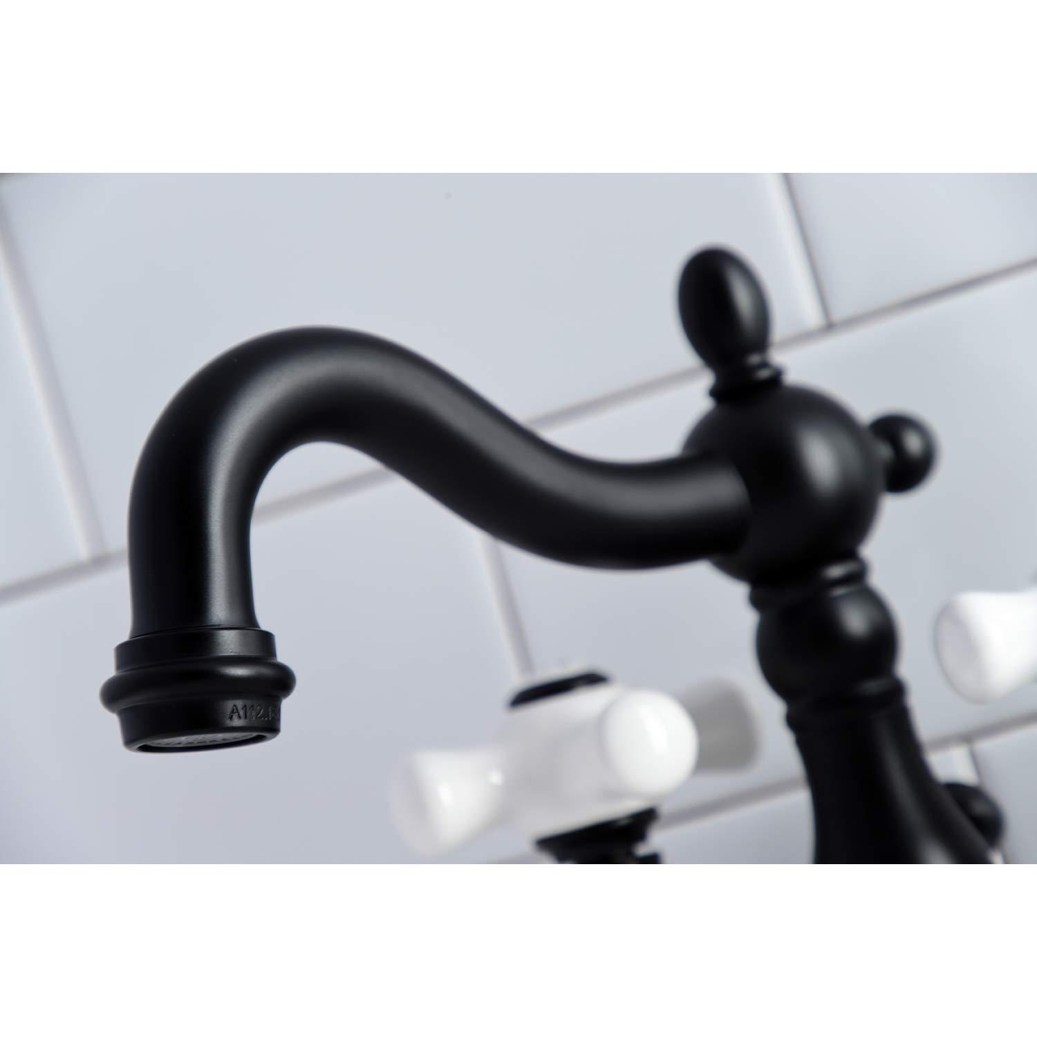 Kingston Brass Heritage Two-Handle 3-Hole Deck Mount 4" Centerset Bathroom Faucet with Plastic Pop-Up