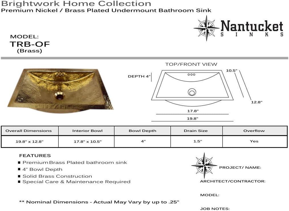 Nantucket Sinks Brightwork Home 12.75'' Metal Rectangular Bathroom Sink with Overflow