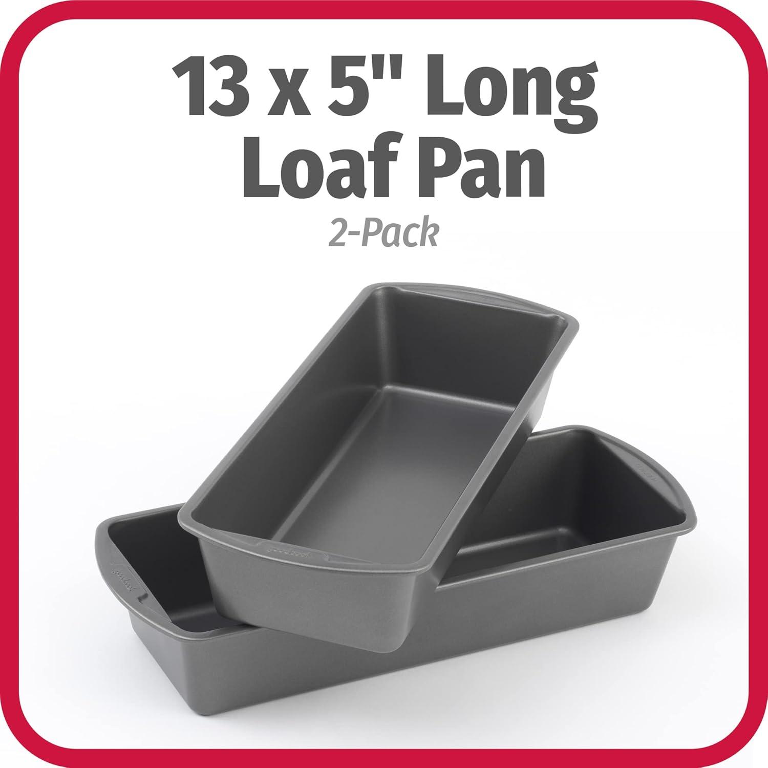 GoodCook Set of 2 Extra Large 13'' x 5'' Nonstick Steel Bread Loaf Pans, Gray,