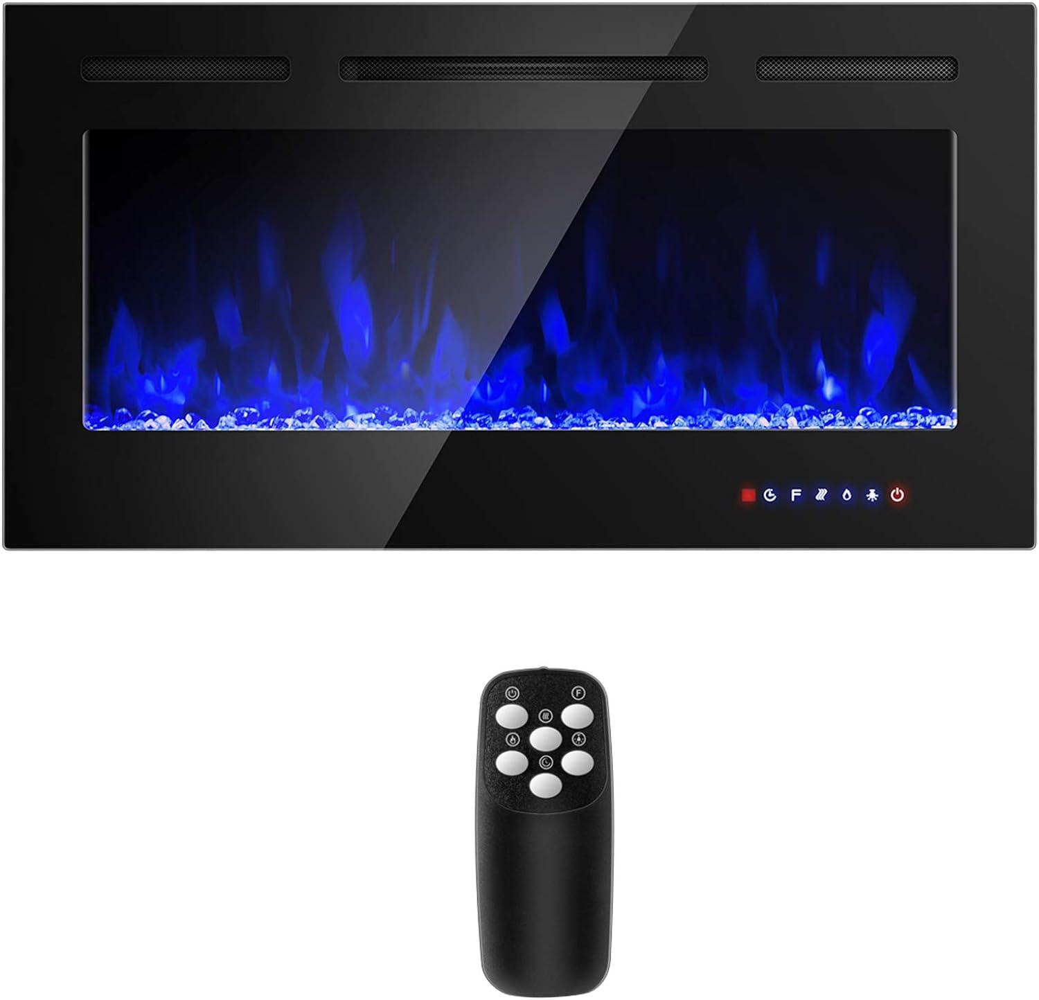 Tangkula 36"/40"/50" Recessed Electric Fireplace Wall Mounted Heater w/Remote Control 750W/1500W mode Adjustable Flame