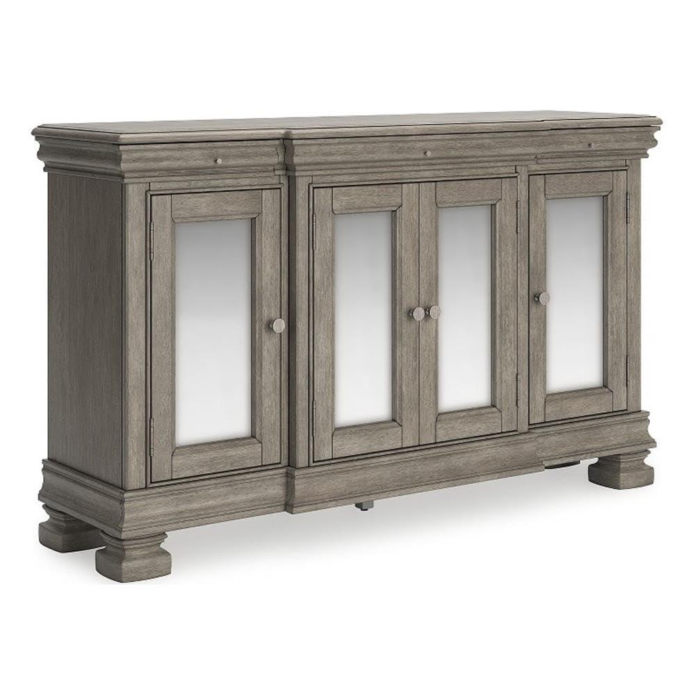 Lexorne 60" Gray Hardwood Dining Server with Mirror Doors