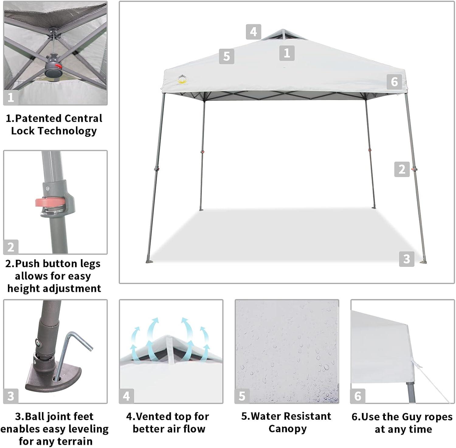 9x9 Pop Up Canopy Tent with Roller Bag – Slant Leg Outdoor Shade for Events & Camping White