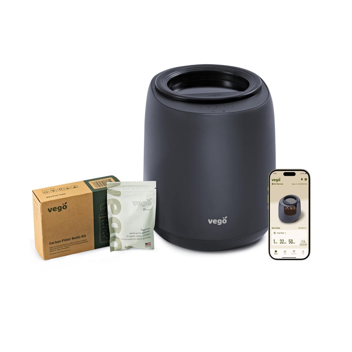 Vego Smart Kitchen Composter, 4L Electric Composter for Kitchen 5 Modes Weight-Based Smart Compost Bin with App Odorless Auto-Cleaning Food Waste Compost Machine Indoor, Black