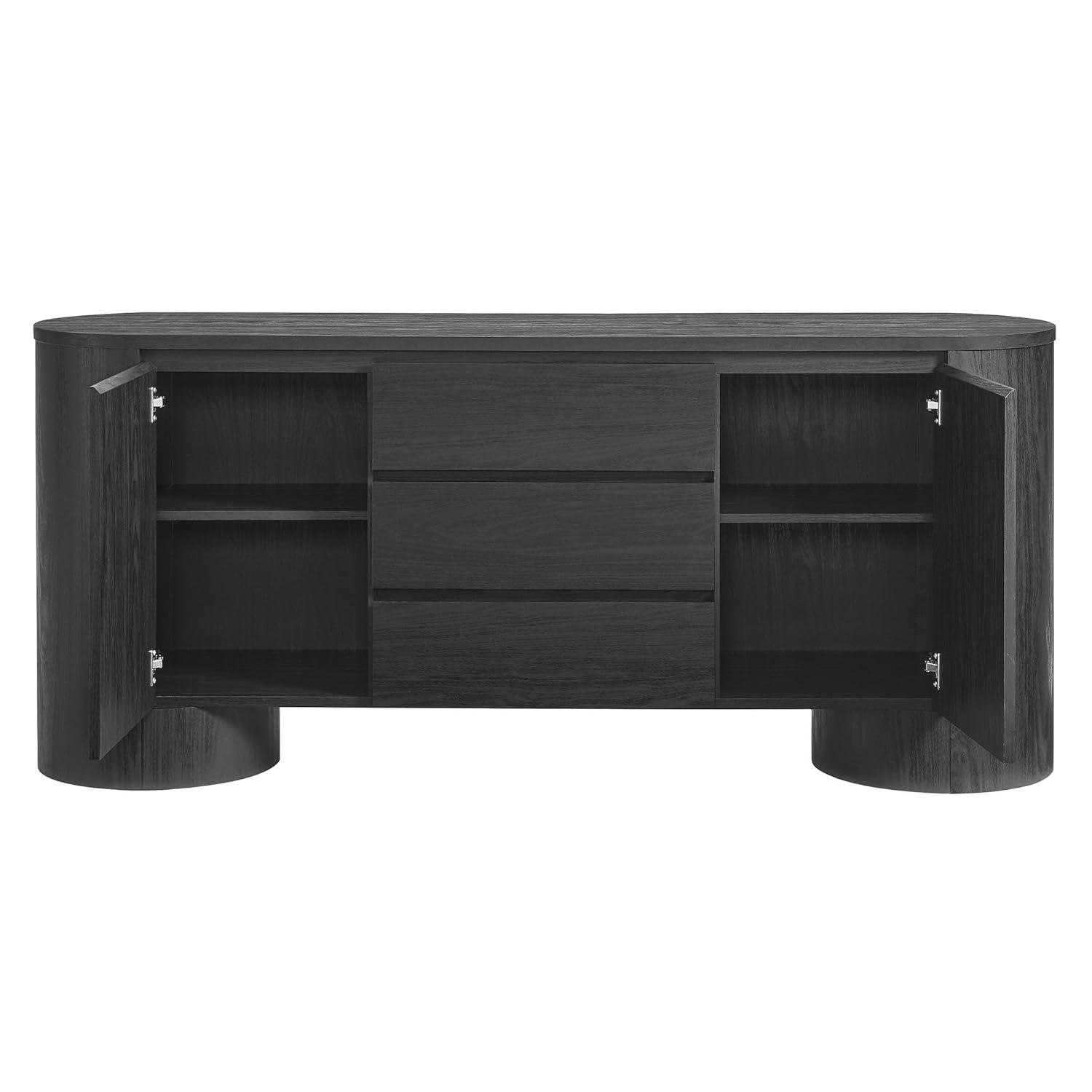 Modway Duval 71" Rounded Sideboard Storage Cabinet in Black