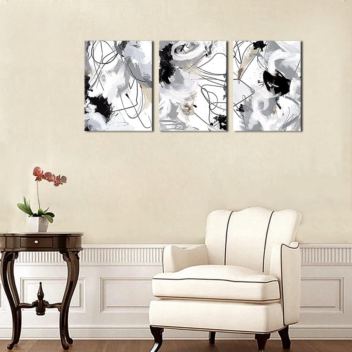 Abstract Canvas Wall Art for Bedroom Bathroom Living Room Wall Decor Black White Grey Modern Abstract Canvas Pictures Abstract Prints Artwork Home Office Wall Decoration 12" x 16" x 3 Pieces