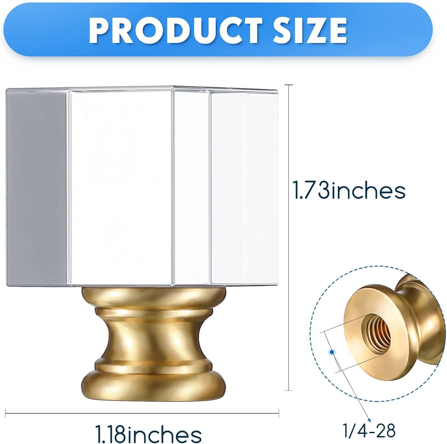 House of Hampton® 2 Pieces Cube Crystal Lamp Finial Clear Square Lamp Finial Cap with Chromed Base