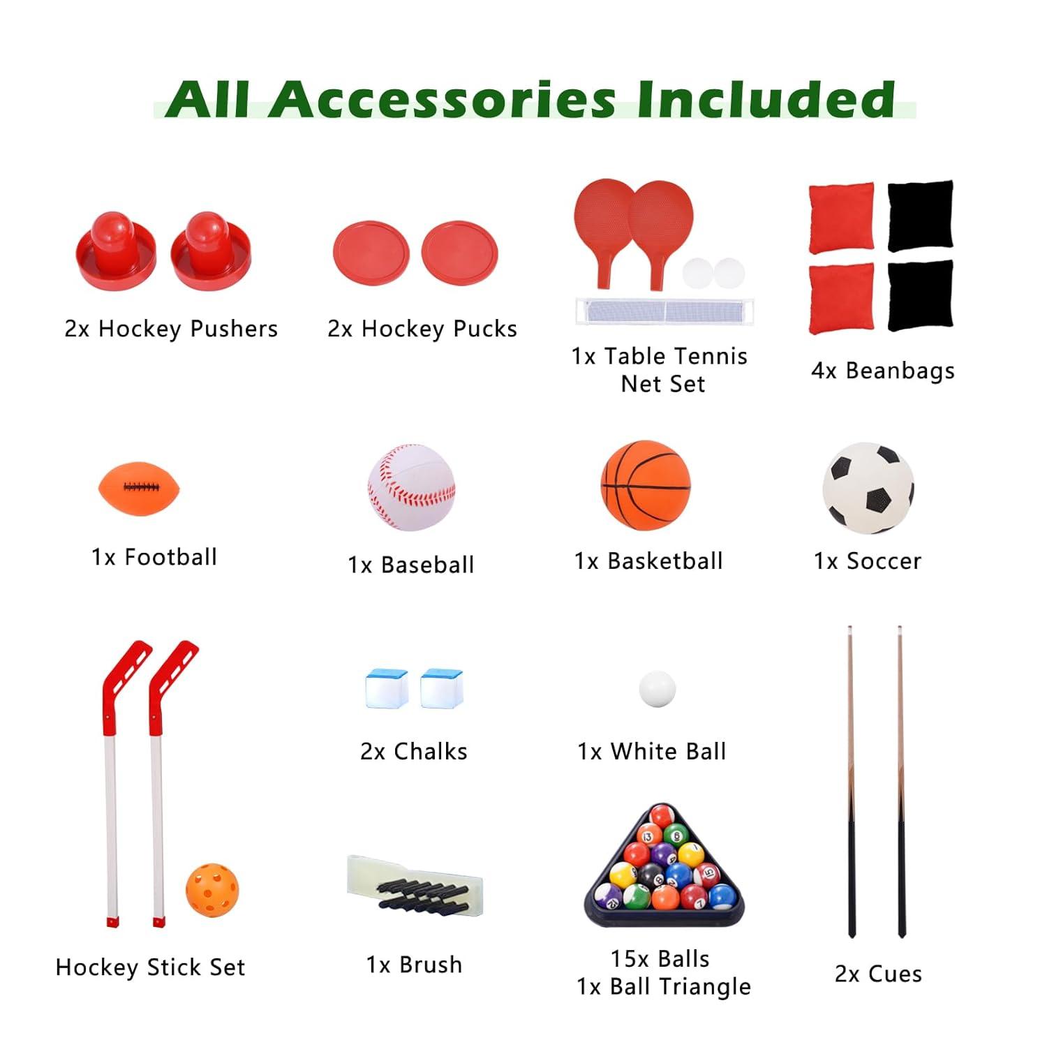 48" Multi Game Table, 9 in 1 Combo Game Table, Arcade Combination Game Table Set w/Billiards, Ping Pong, Hockey, Basketball, Bean Bag and Foosball for Adult, Kids, Home,Game Room