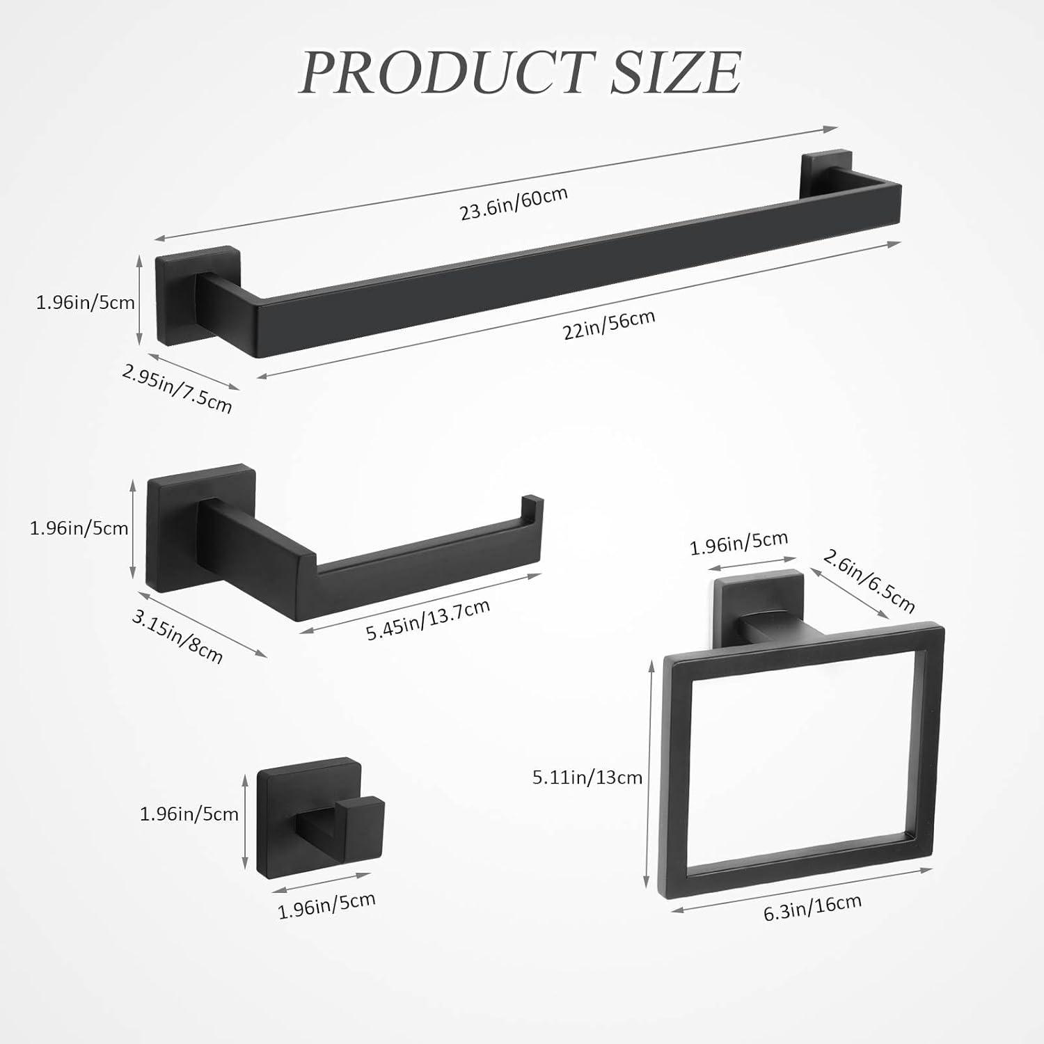 Matte Black Stainless Steel 5-Piece Bathroom Hardware Set