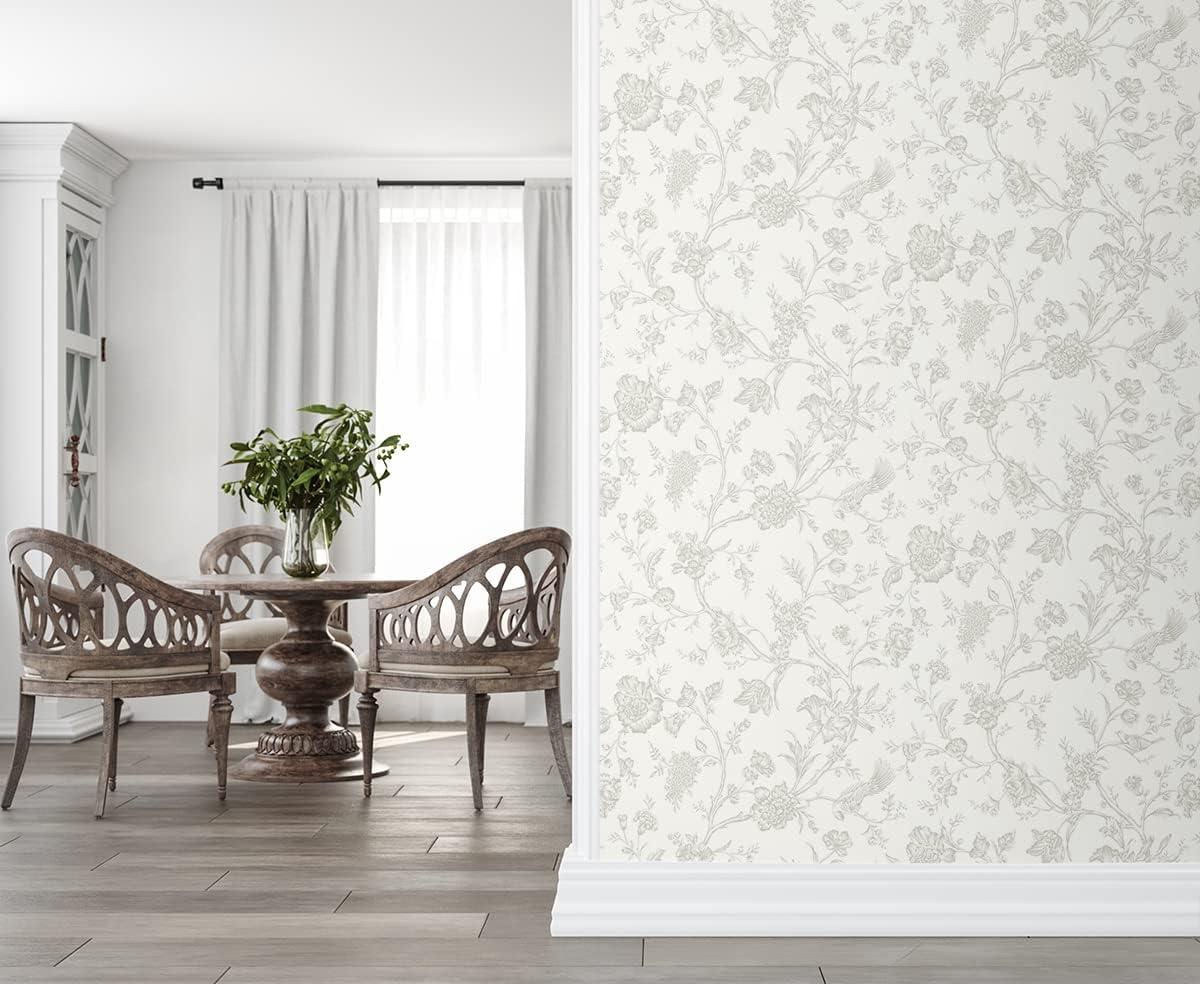 NextWall Harbor Mist Jasmine Chinoiserie Peel and Stick Wallpaper