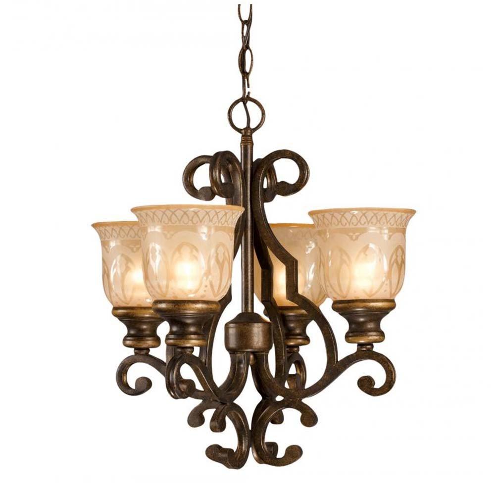 Bronze Umber Mini Crystal Glass 4-Light Chandelier
