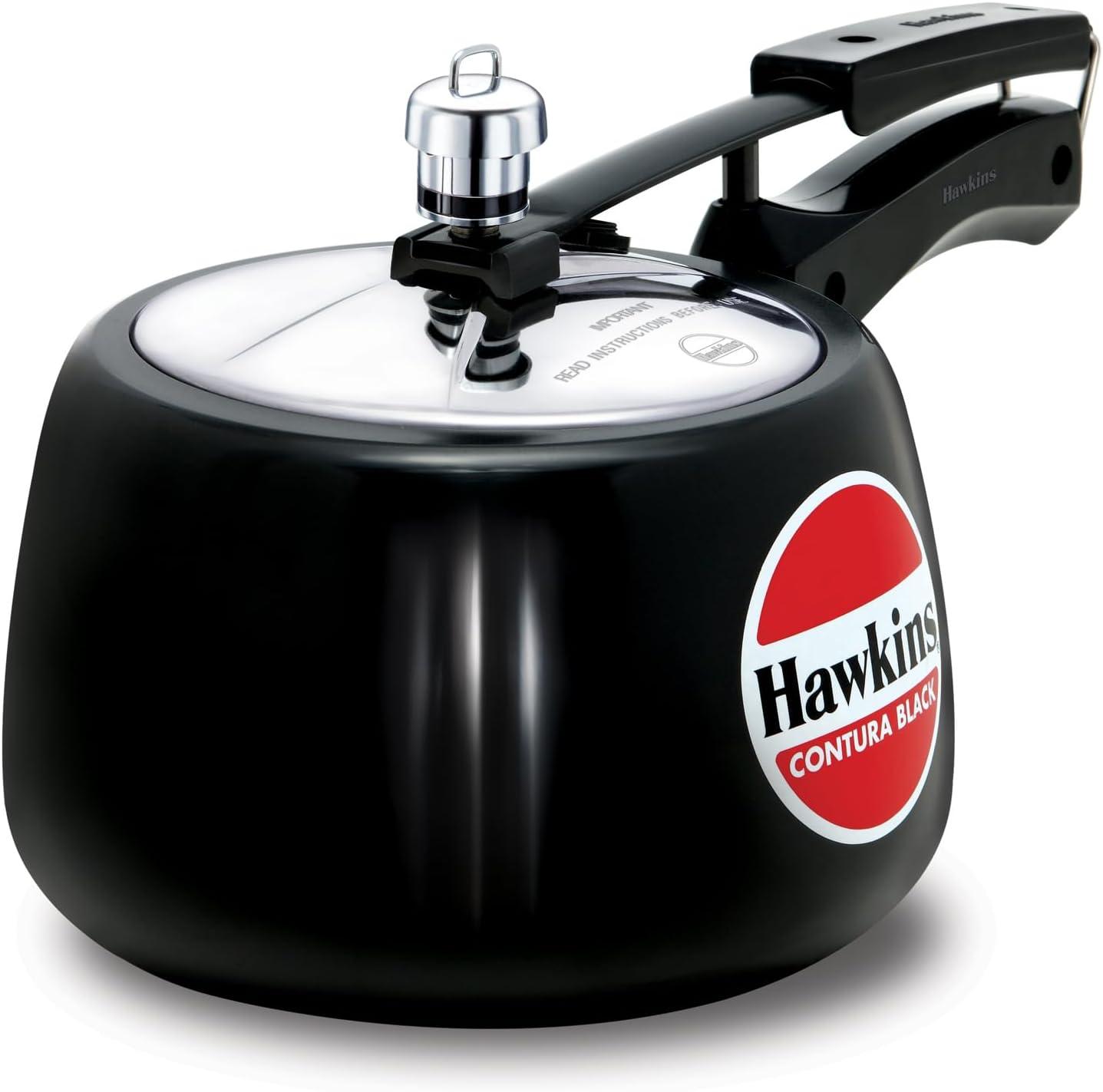 Hawkins 3L Hard Anodized Pressure Cooker: Aluminum, Locking Lid, Cool Touch Handle, Hand Wash, Black