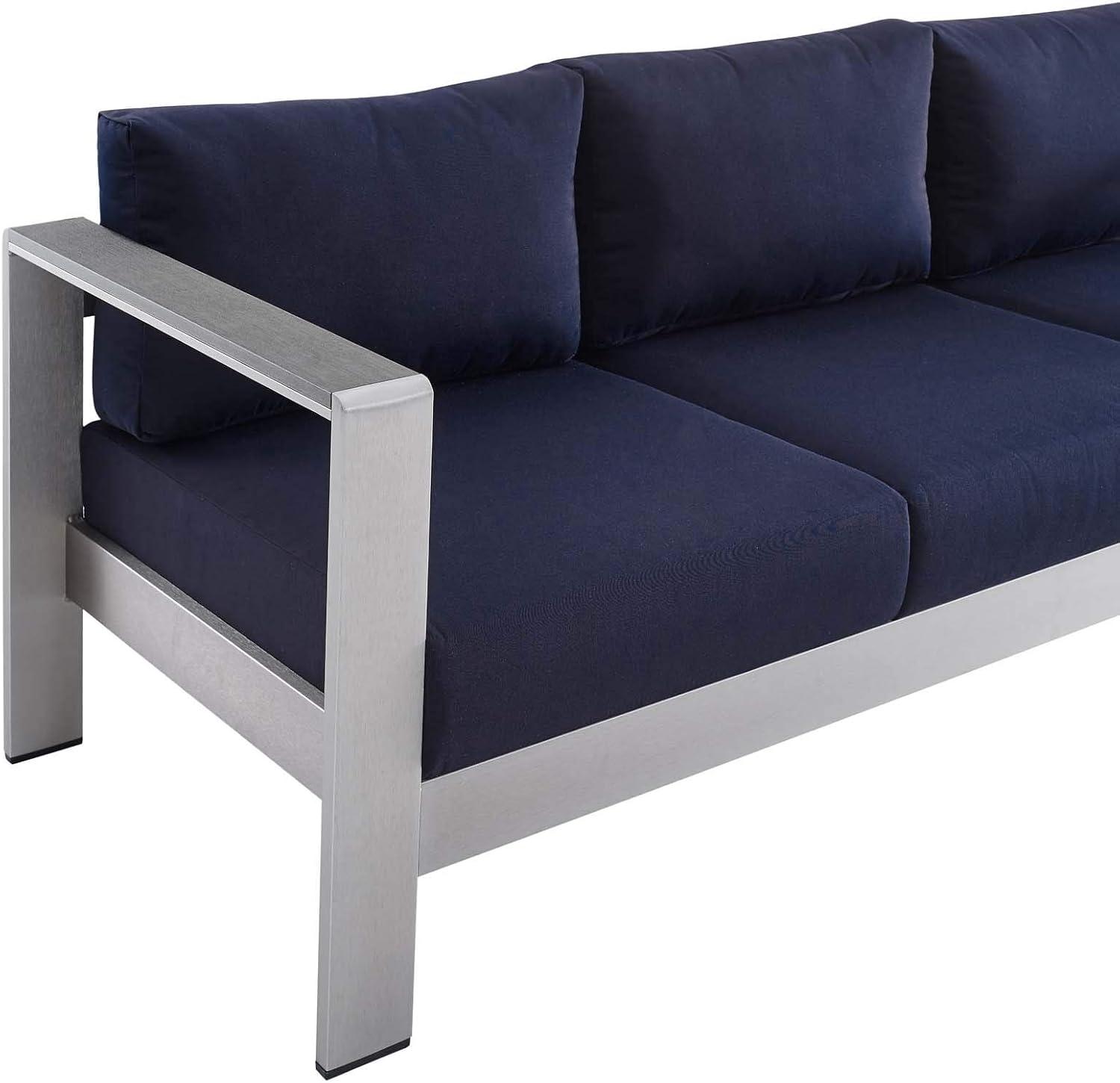 Ergode Shore Sunbrella Fabric Aluminum Outdoor Patio Sofa - Silver Navy