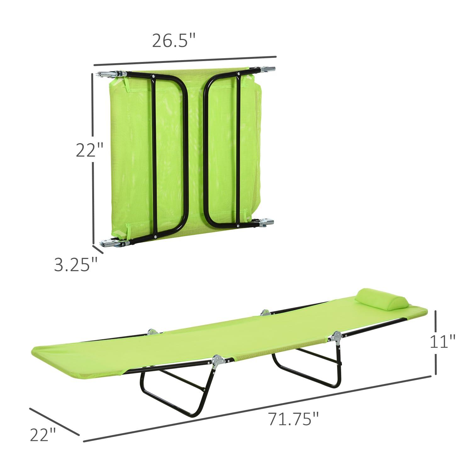 Outsunny Foldable Outdoor Chaise Lounge Chair, 5-Level Reclining Camping Tanning Chair with Breathable Mesh Fabric and Headrest, Green