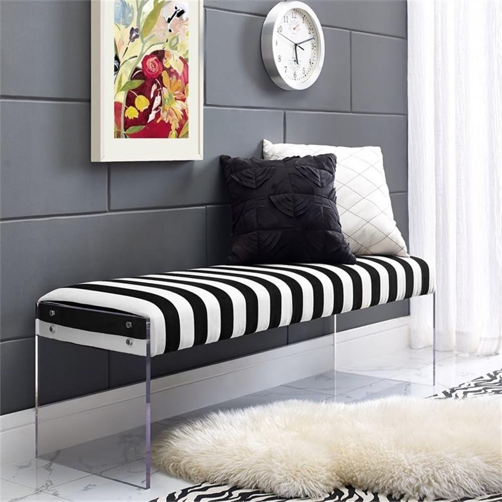 Contemporary Envy Black Velvet 54" Bench with Acrylic Legs