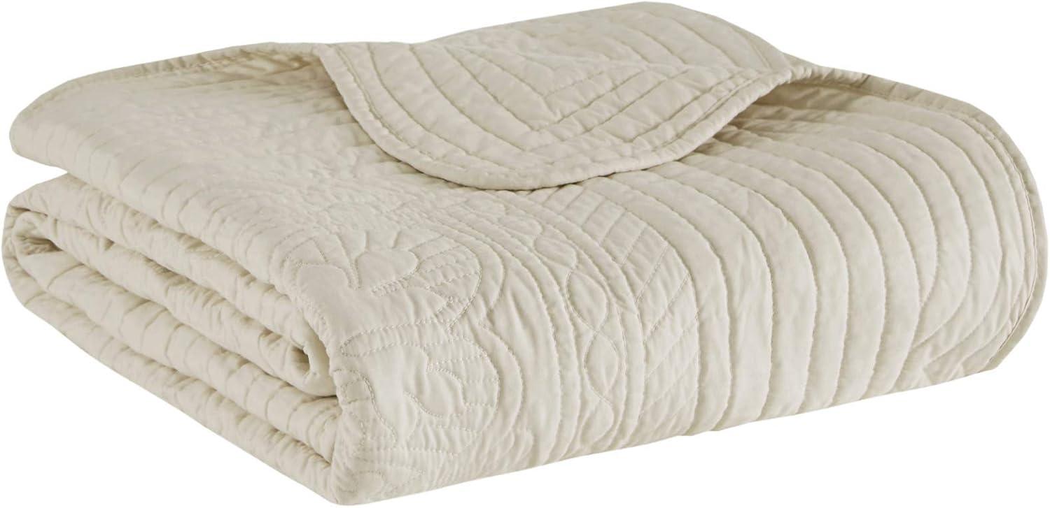 Marino Ivory Cream 60"x72" Quilted Throw with Scalloped Edges