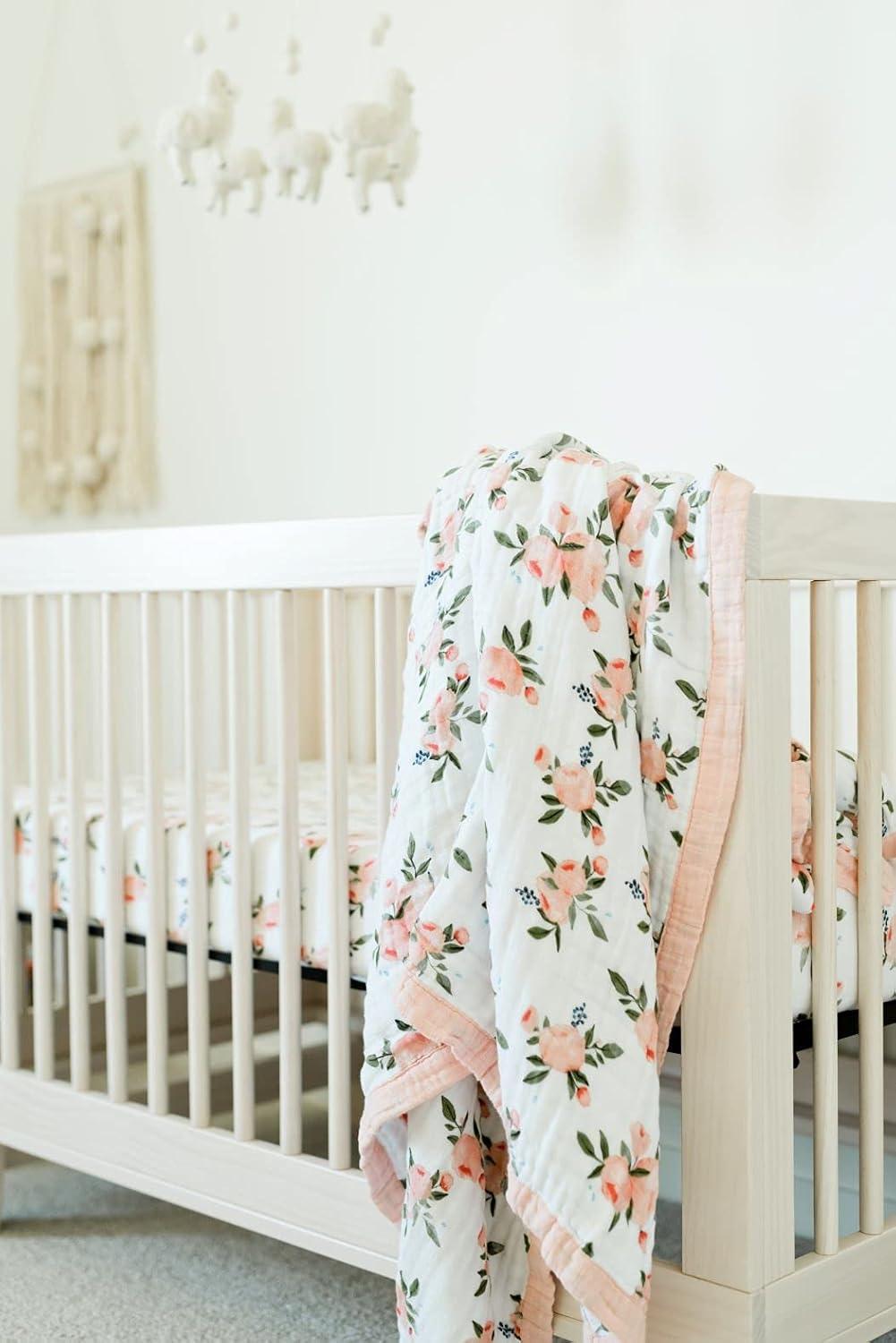 Watercolor Roses Cotton Muslin Reversible Toddler Quilt