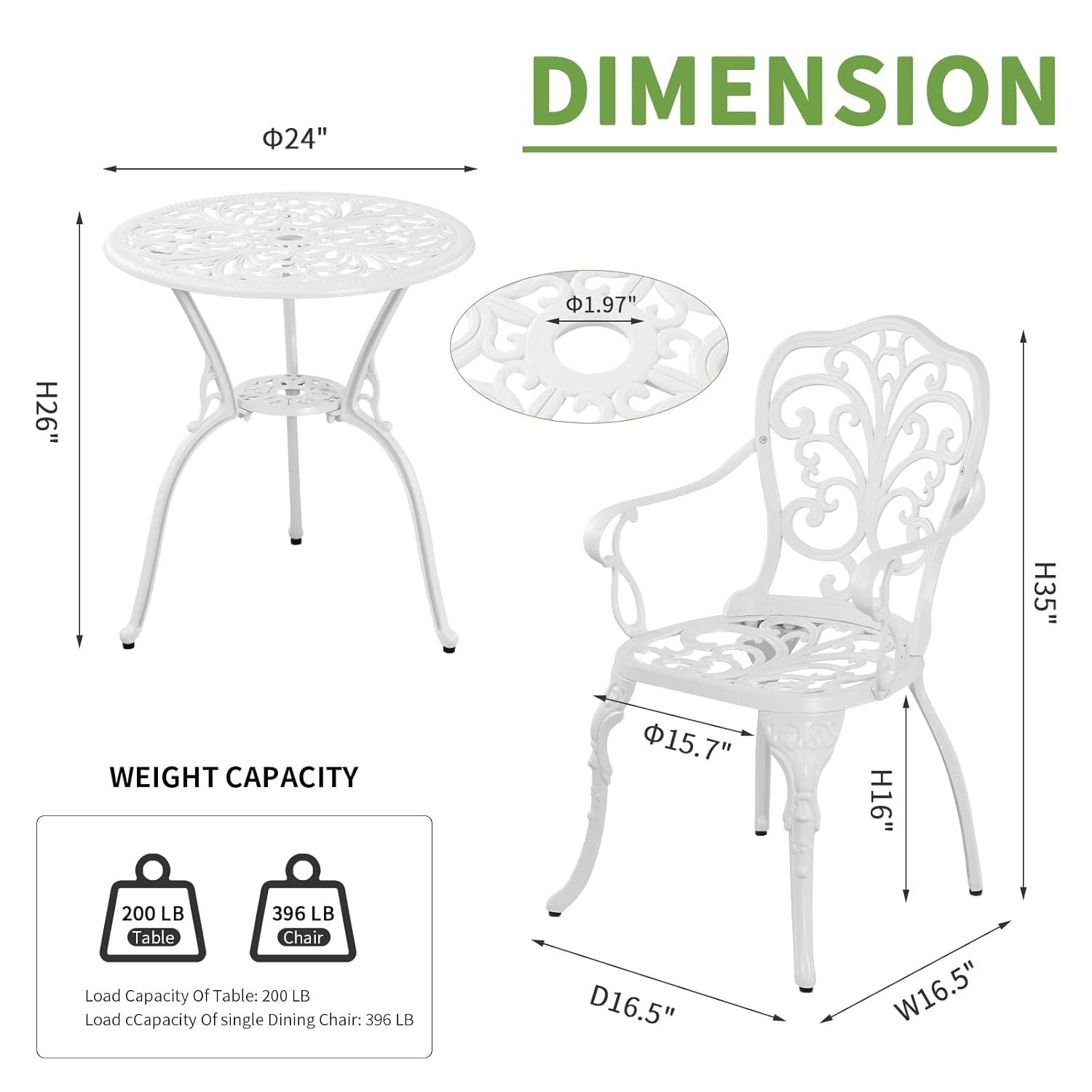 SunnyDaze Decor 2 - Person Metal Patio Dining Set with Round Table