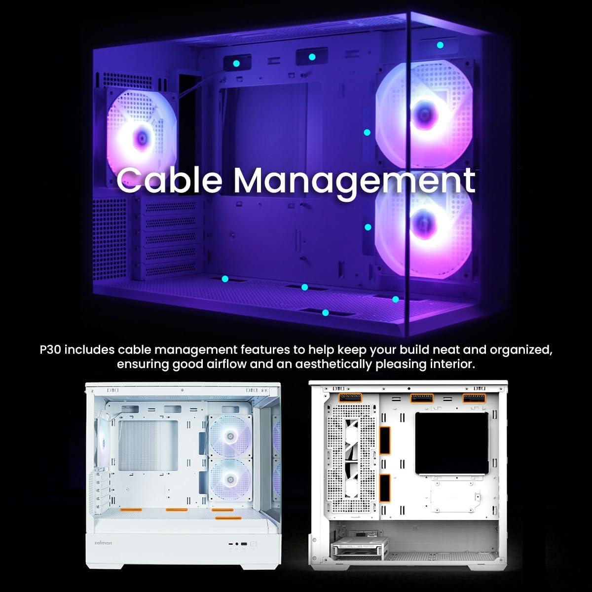 White Micro-ATX Gaming PC Case with ARGB Fans and Glass Panels