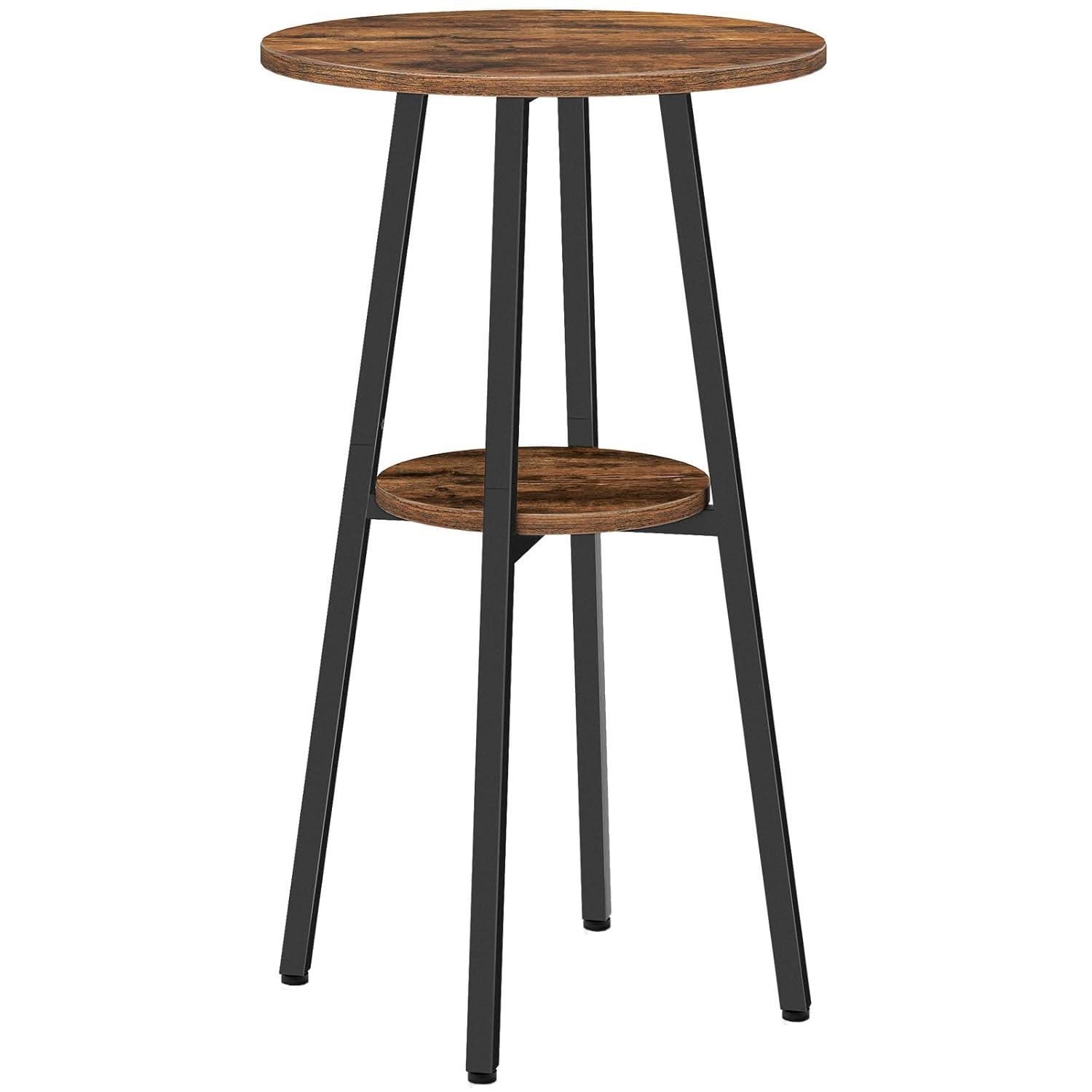 HOOBRO Bar Table, Round Pub Table, 2-Tier with Storage, 37.4" High Top for Small Spaces, with Top Particleboard for Kitchen, Easy to Assemble, Rustic Brown BF55BT01