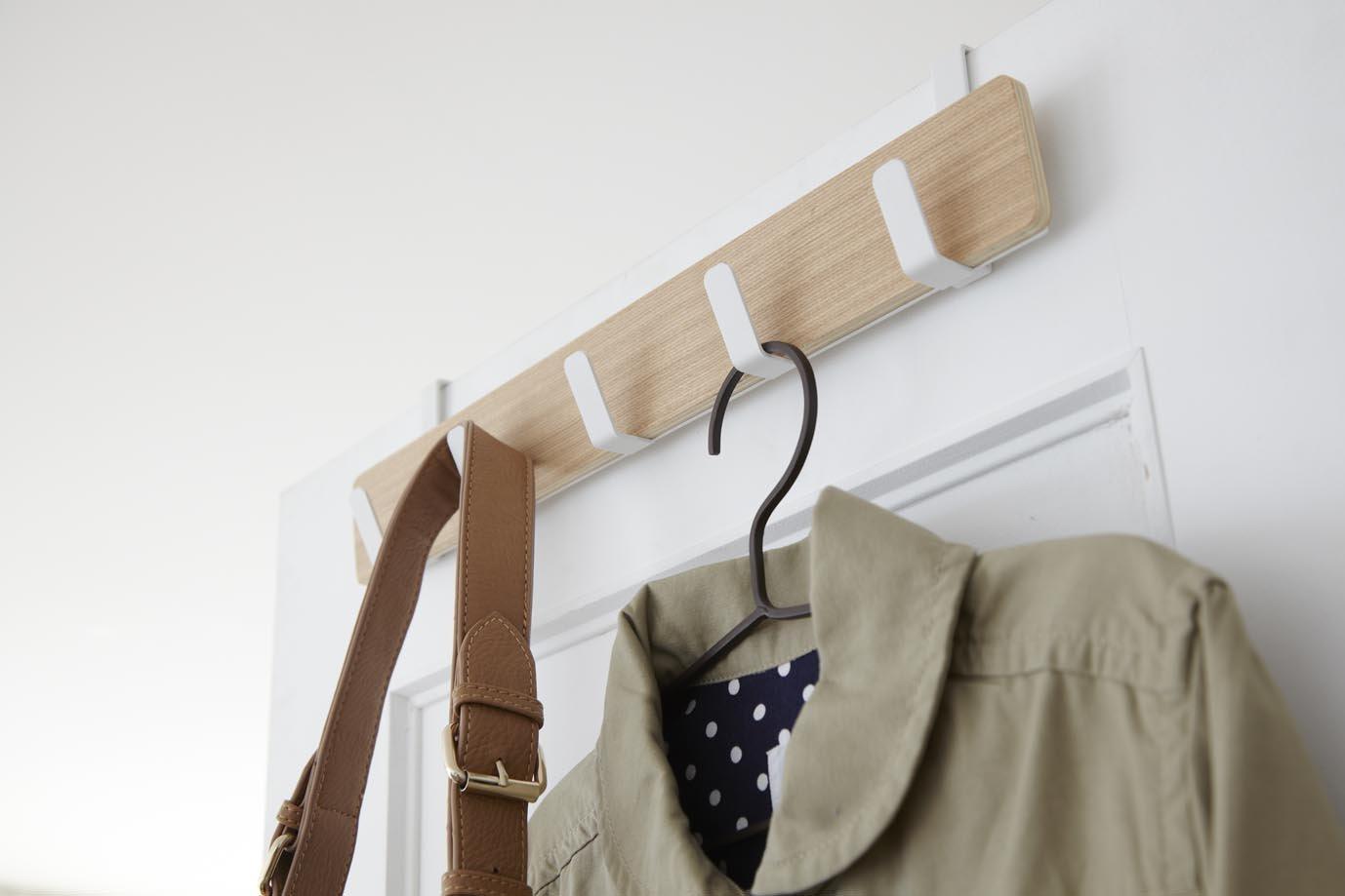 Yamazaki Home Ply Over The Door Hooks - Hanging Coat Rack, Wood, Over-the-Door