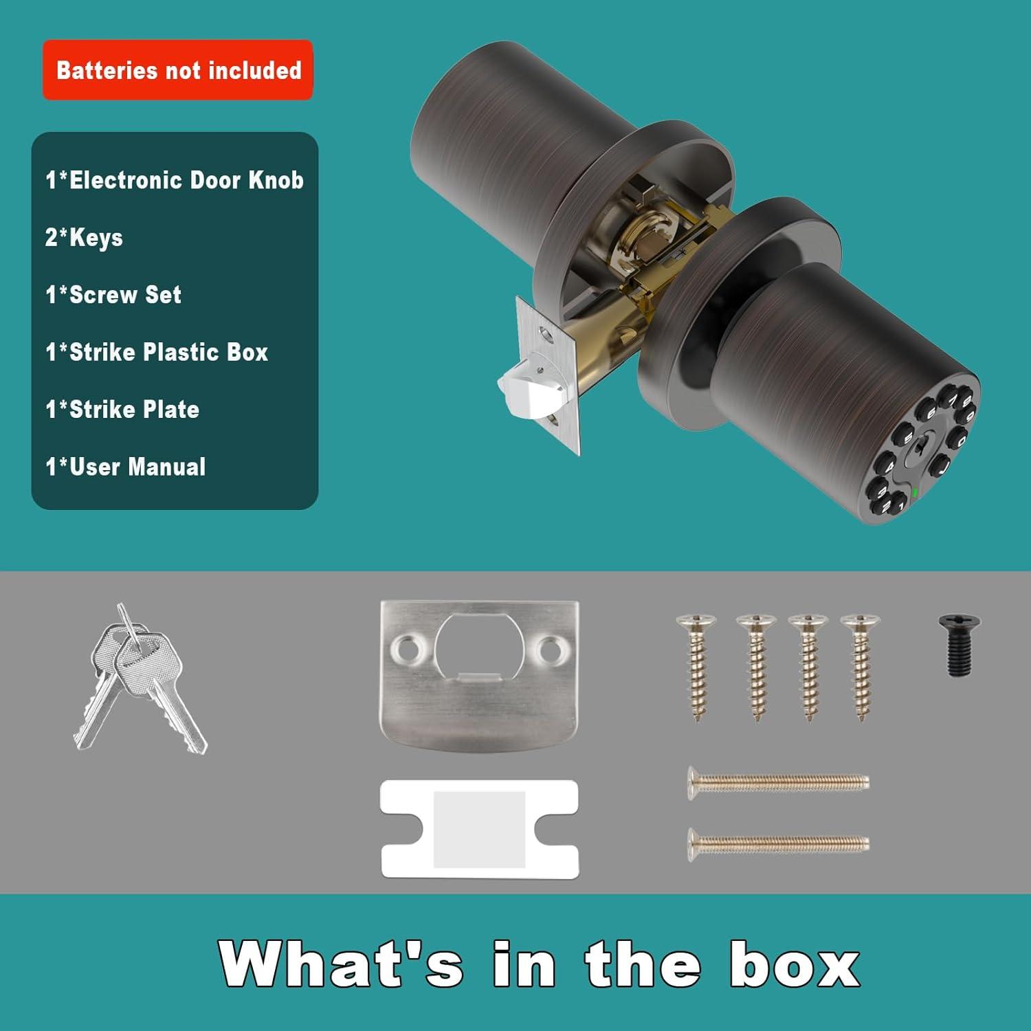 Keypad Door Handle With Key, Keyless Code Entry Lock, Automatic Lock, 50 User Codes, Easy To Install, Suitable For Home, Office, Hotel, Bedroom, Garage, No Door Latch