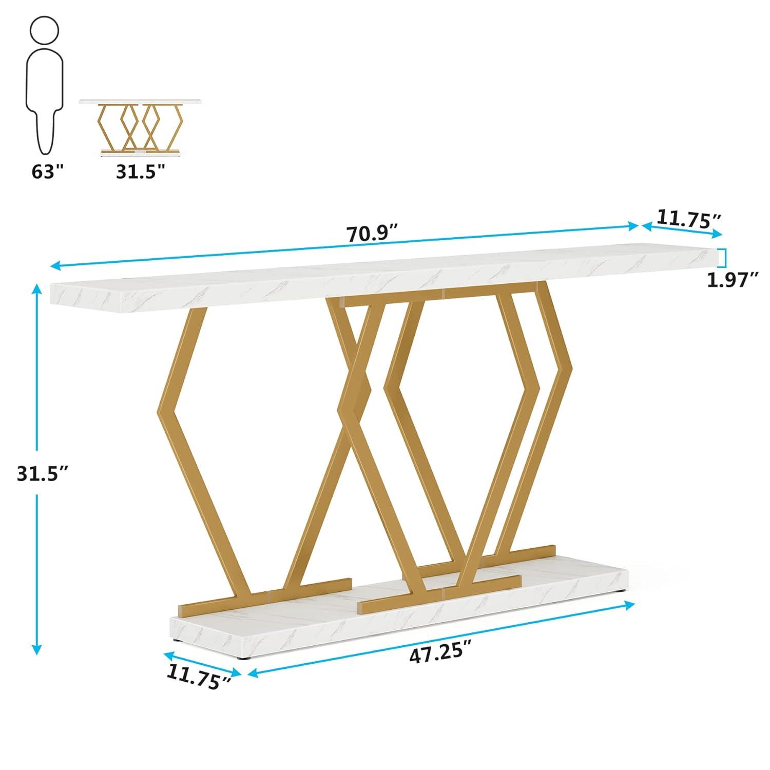 Tribesigns 70.9 Inch Extra Long Sofa Table, Modern Console Table with Faux Marble Tabletop, Long Entryway Table for Entrance, Gold and White