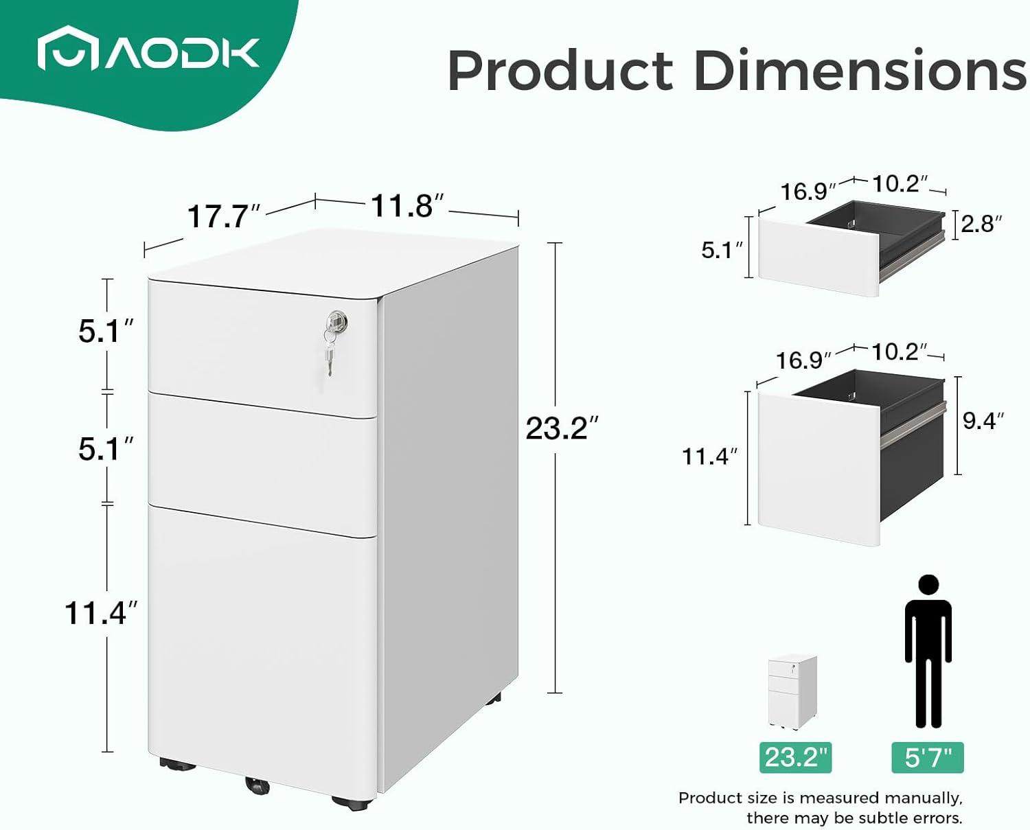 White Steel Mobile 3-Drawer Lockable Filing Cabinet