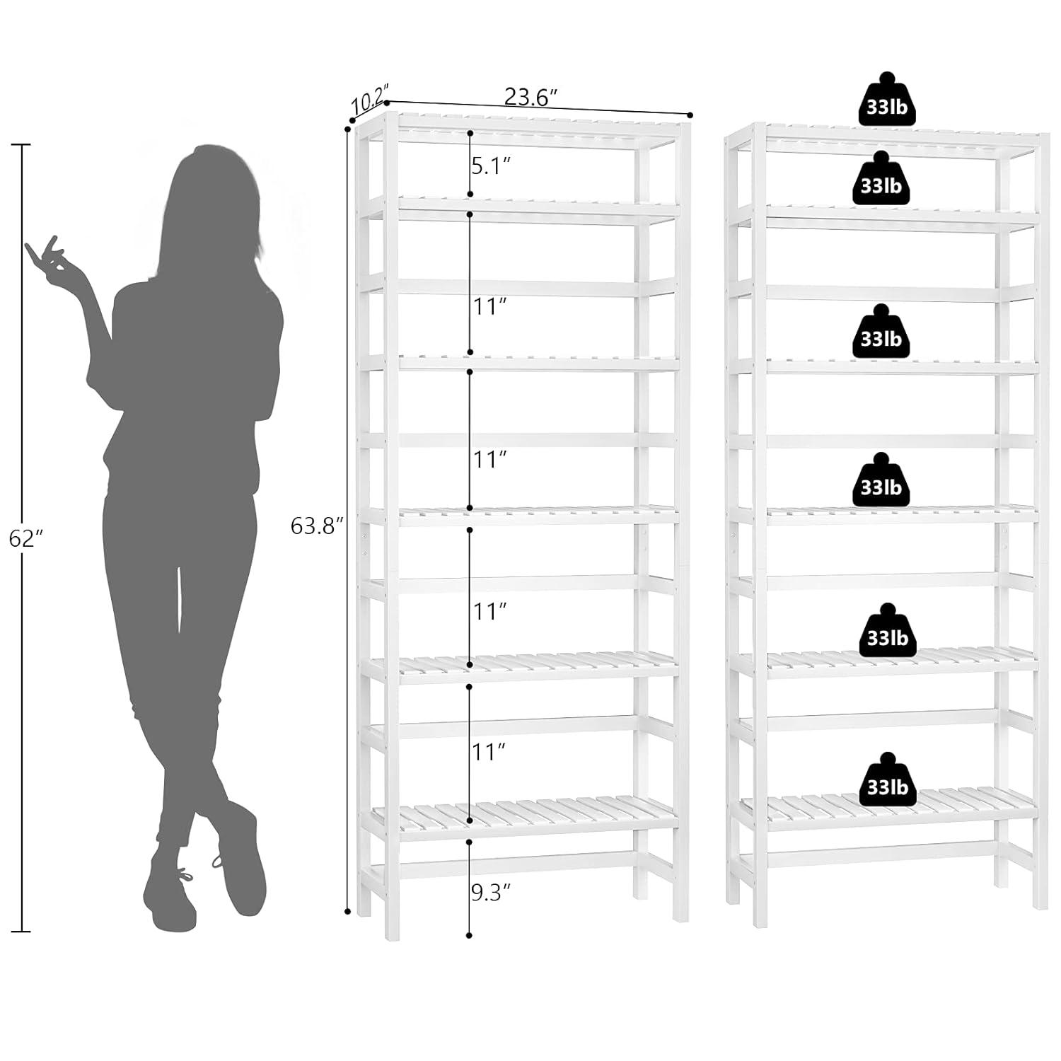Adjustable 6-Tier Natural Bamboo Bookcase for Home Office